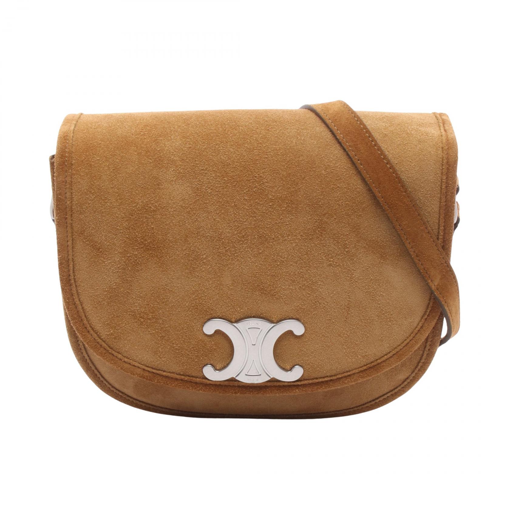 ≪5%OFFクーポン&まとめ買い10% ~7/26 9:59〆≫セリーヌ CELINE トリオンフ ショルダーバッグ バッグ スウェード レディース ブラウン系 114453GDE 【中古】|BRANDOFF TOKYO