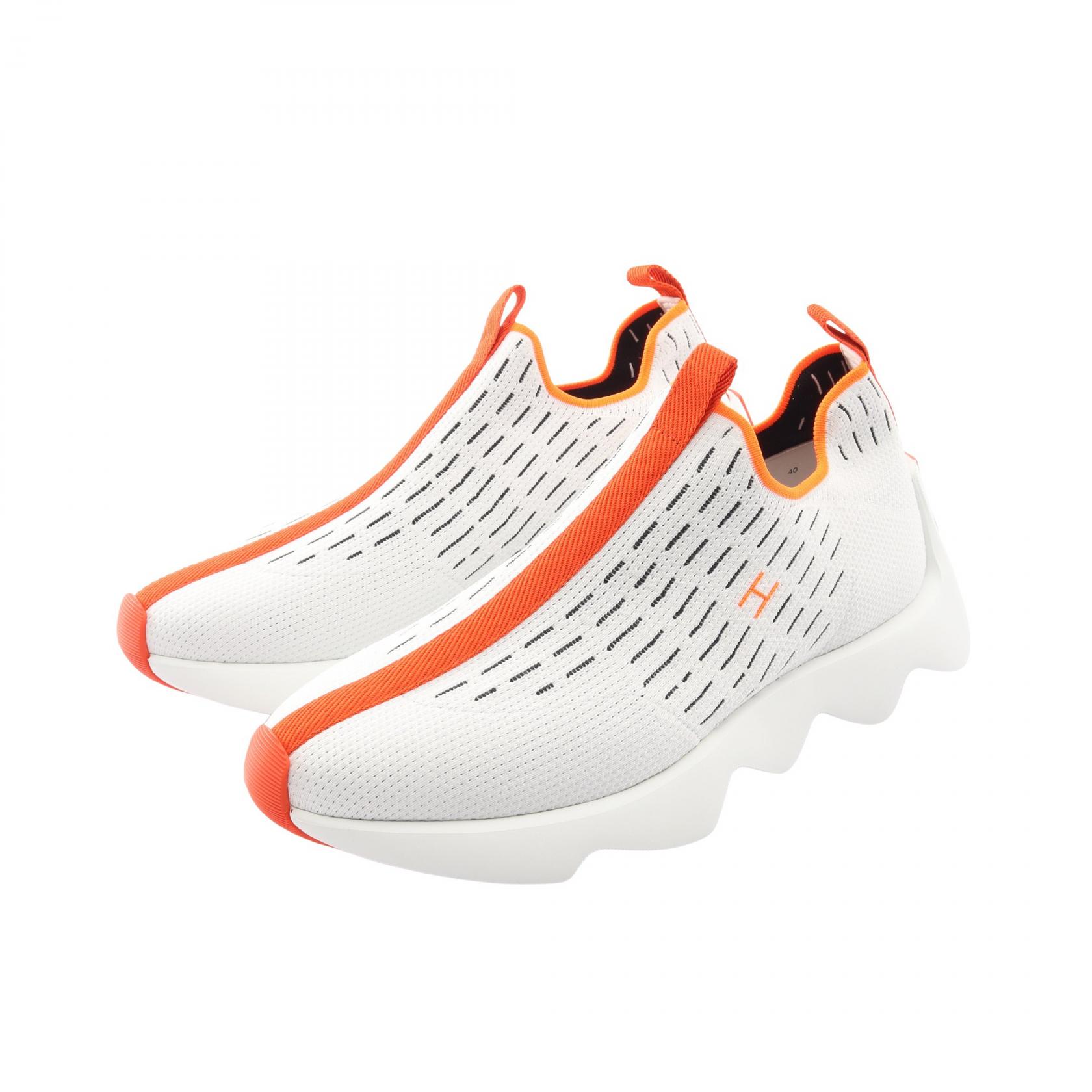 ≪5%OFFクーポン＆まとめ買い10% ～7/26 9:59〆≫エルメス HERMES ECLAIR エクレール スリッポン 靴 ファブリック レディース ホワイト系 / オレンジ系 【中古】｜BRANDOFF TOKYO