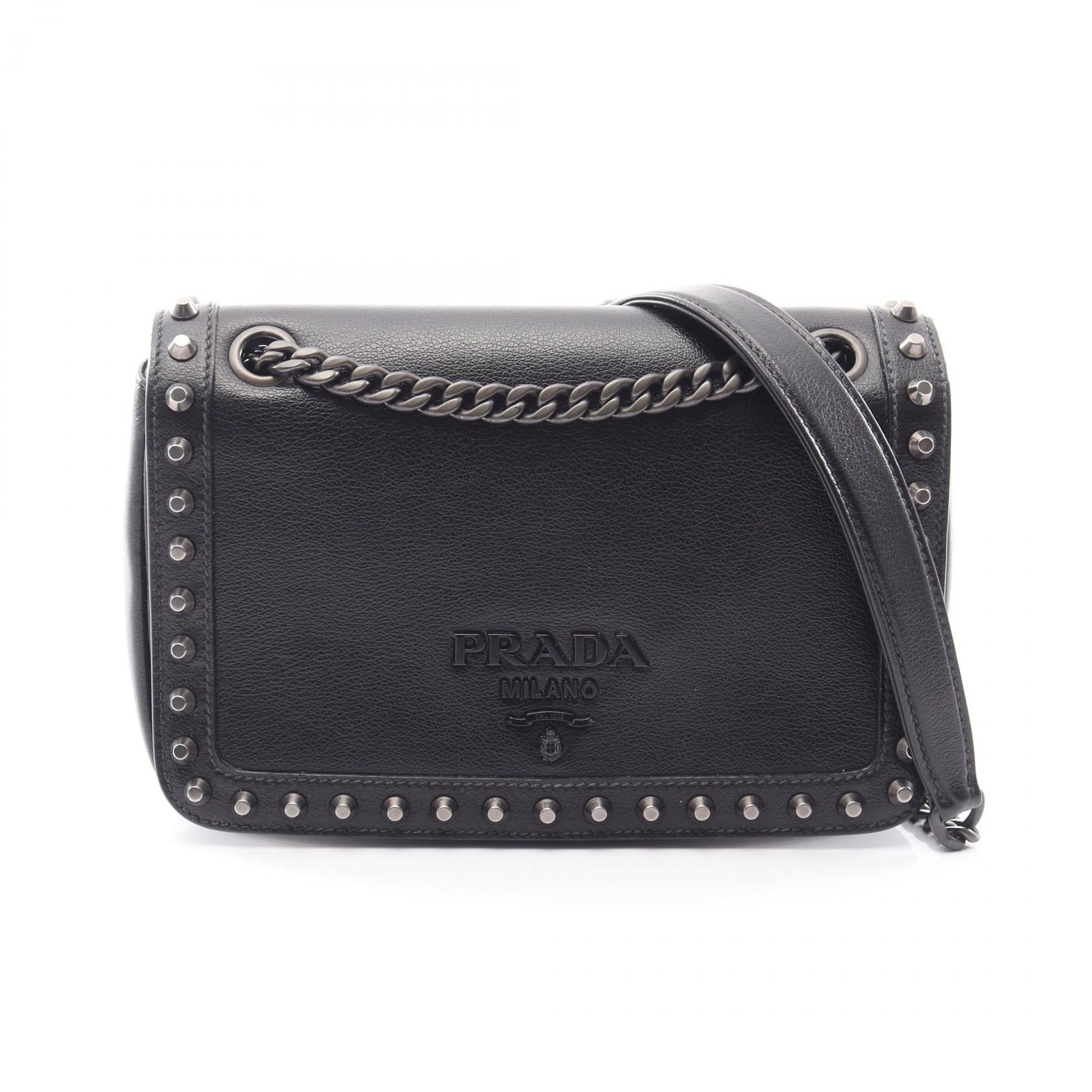 ≪5%OFFクーポン&まとめ買い10% ~7/26 9:59〆≫プラダ PRADA GLACE'CALF ショルダーバッグ バッグ レザー レディース ブラック系 1BD147 【中古】|BRANDOFF TOKYO