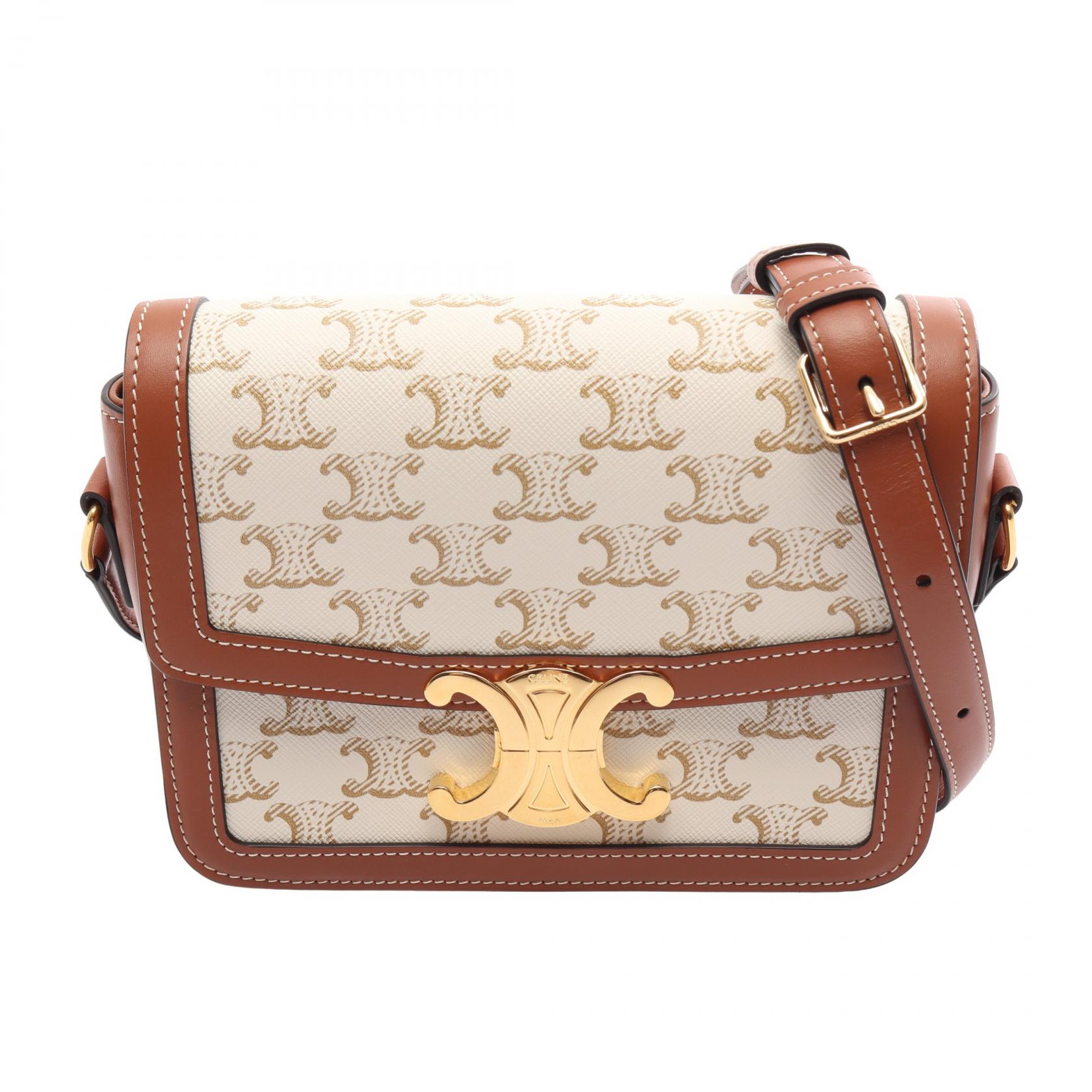 ≪5%OFFクーポン&まとめ買い10% ~7/26 9:59〆≫セリーヌ CELINE ティーン トリオンフ ショルダーバッグ バッグ PVCコーティングキャンバス レザー レディース ホワイト系 / ベージュ系 / ブラウン系 188882BZ4 【中古】|BRANDOFF TOKYO