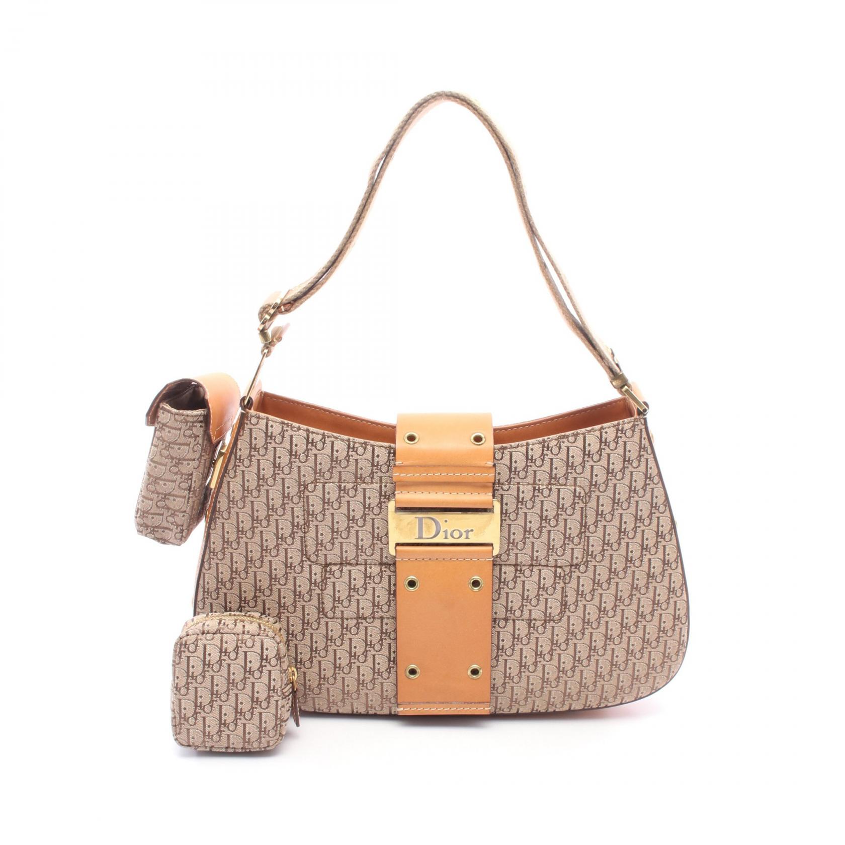 ≪5%OFFクーポン&まとめ買い10% ~7/26 9:59〆≫ディオール Dior ストリートシック トロッター ショルダーバッグ バッグ キャンバス レザー レディース ベージュ系 / ブラウン系 【中古】|BRANDOFF TOKYO