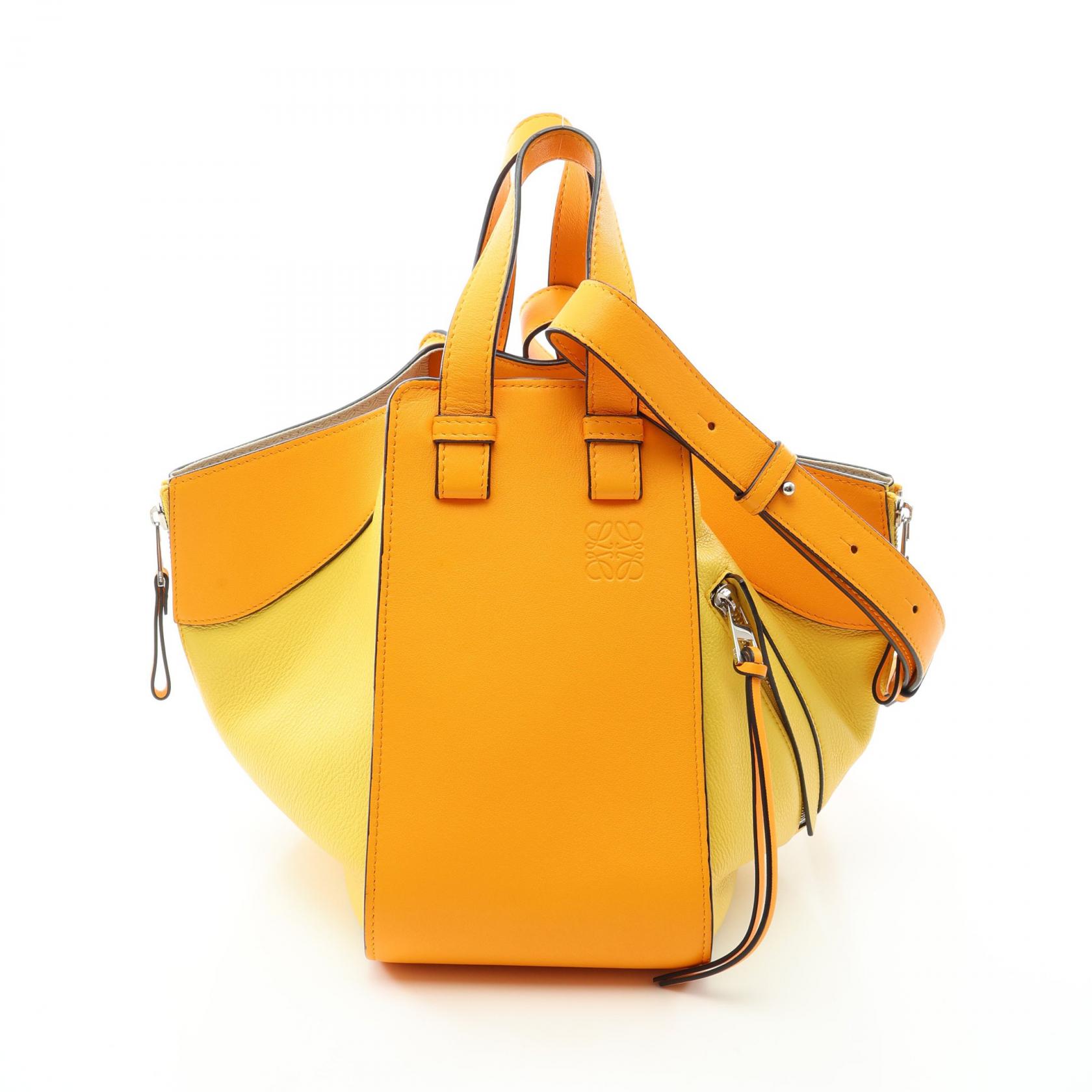 ≪5%OFFクーポン＆まとめ買い10% ～7/26 9:59〆≫ロエベ LOEWE ハンモックバッグ スモール 2WAY ハンドバッグ バッグ レザー レディース オレンジ系 / イエロー系 【中古】｜BRANDOFF TOKYO