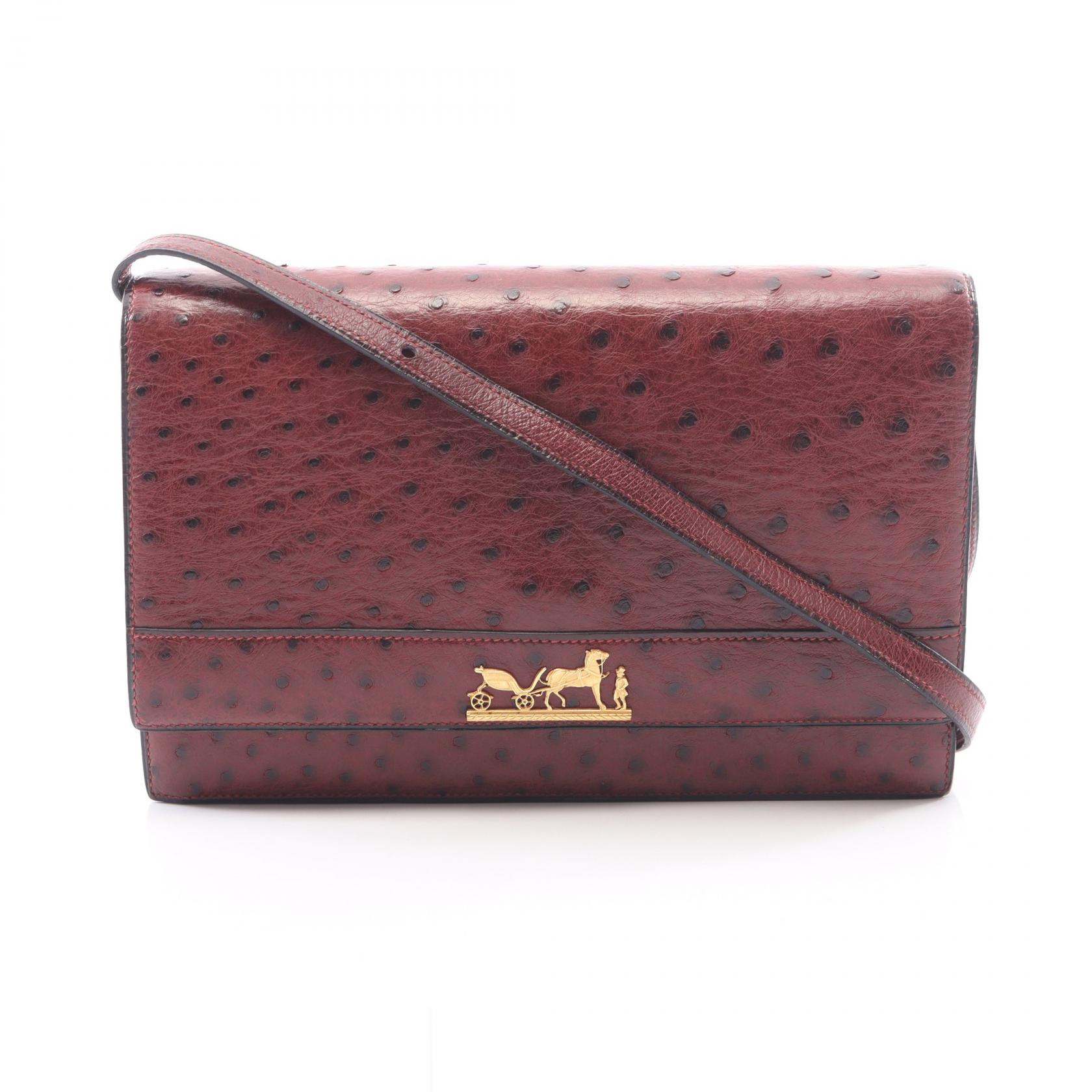 ≪5%OFFクーポン＆まとめ買い10% ～7/26 9:59〆≫エルメス HERMES ユージェニー ルージュアッシュ ショルダーバッグ バッグ オーストリッチ オーストリッチ レディース ボルドー系 【中古】｜BRANDOFF TOKYO 274,500円