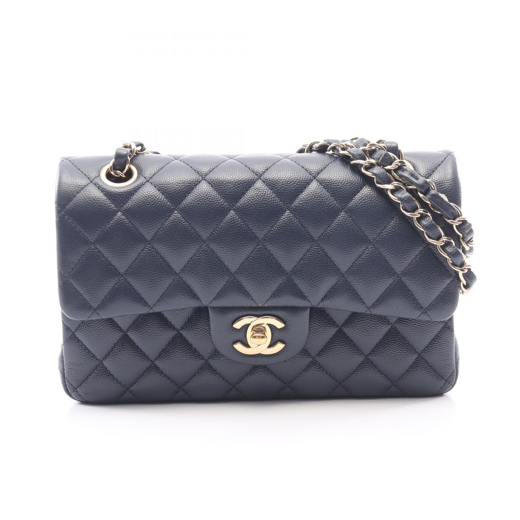 ≪5%OFFクーポン＆まとめ買い10% ～7/26 9:59〆≫シャネル CHANEL マトラッセ Wフラップ ショルダーバッグ バッグ キャビアスキン(グレインドカーフ) レディース ネイビー系 【中古】｜BRANDOFF TOKYO