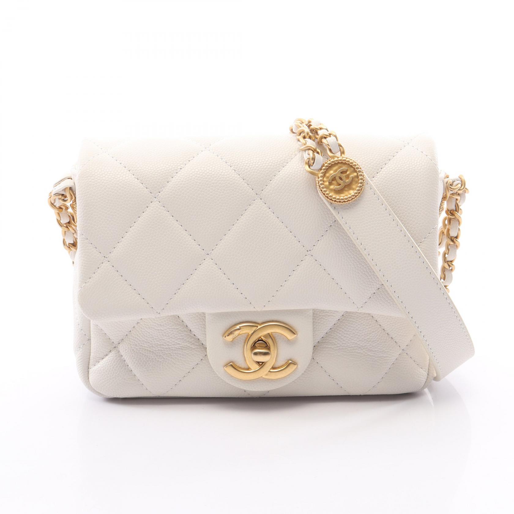 ≪5%OFFクーポン＆まとめ買い10% ～7/26 9:59〆≫シャネル CHANEL ミニマトラッセ ショルダーバッグ バッグ キャビアスキン(グレインドカーフ) レディース ホワイト系 【中古】｜BRANDOFF TOKYO