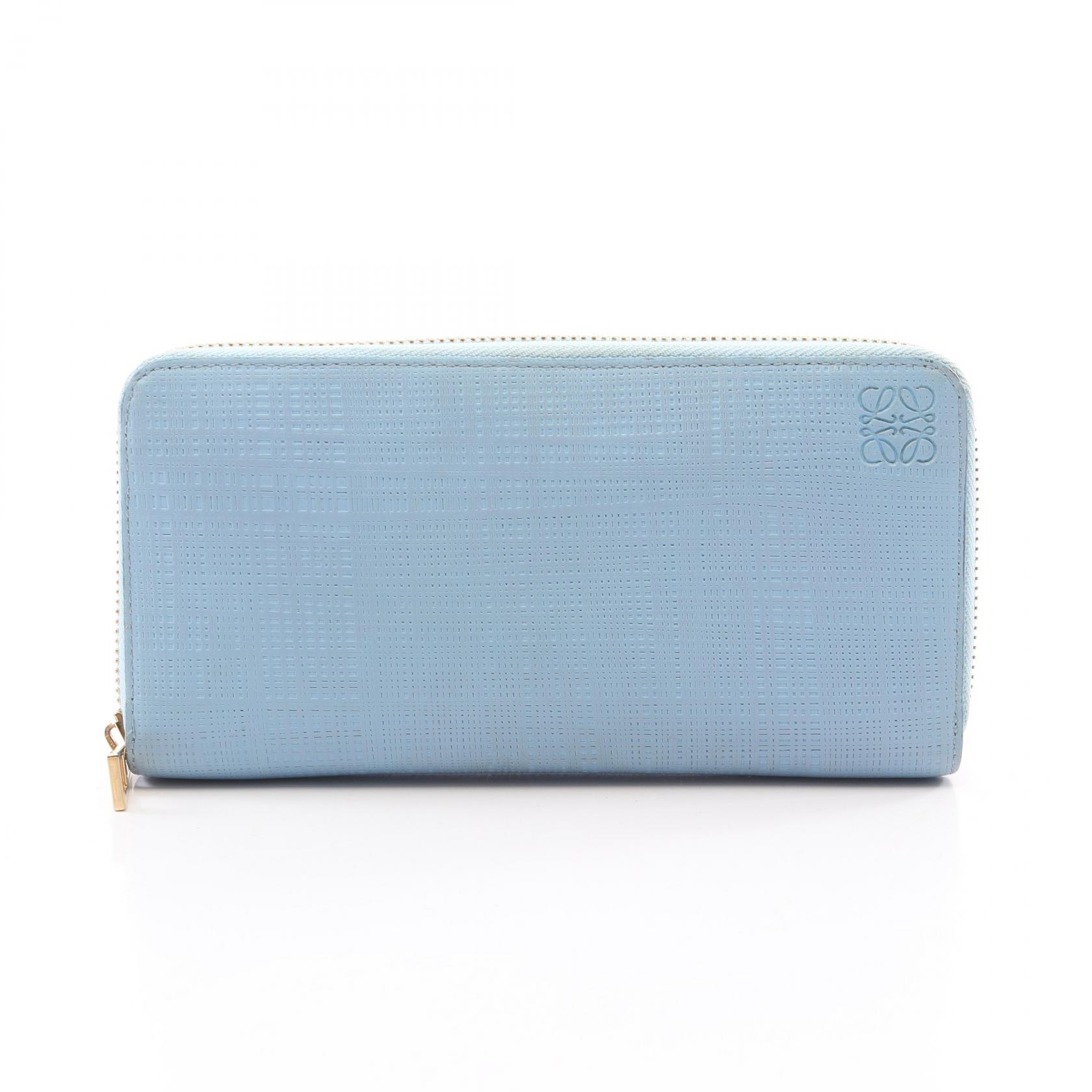 ≪5%OFFクーポン＆まとめ買い10% ～7/26 9:59〆≫ロエベ LOEWE リネン ジップ アラウンド ウォレット ラウンド長財布 財布 レザー メンズ レディース ブルー系 【中古】｜BRANDOFF TOKYO