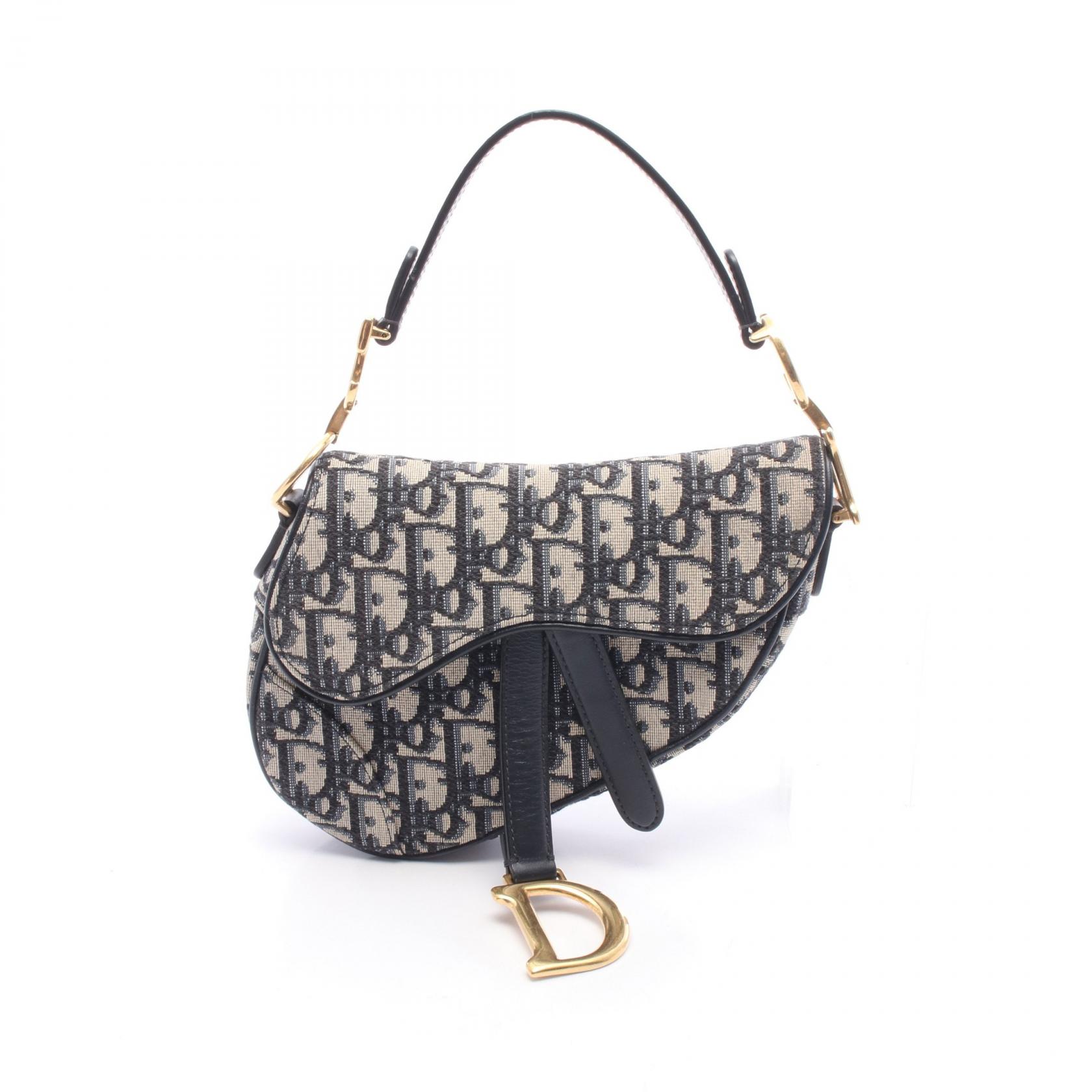 ≪5%OFFクーポン＆まとめ買い10% ～7/26 9:59〆≫ディオール Dior SADDLE サドル オブリーク ハンドバッグ バッグ キャンバス レザー レディース ネイビー系 / ベージュ系 M0447CTZQ 【中古】｜BRANDOFF TOKYO