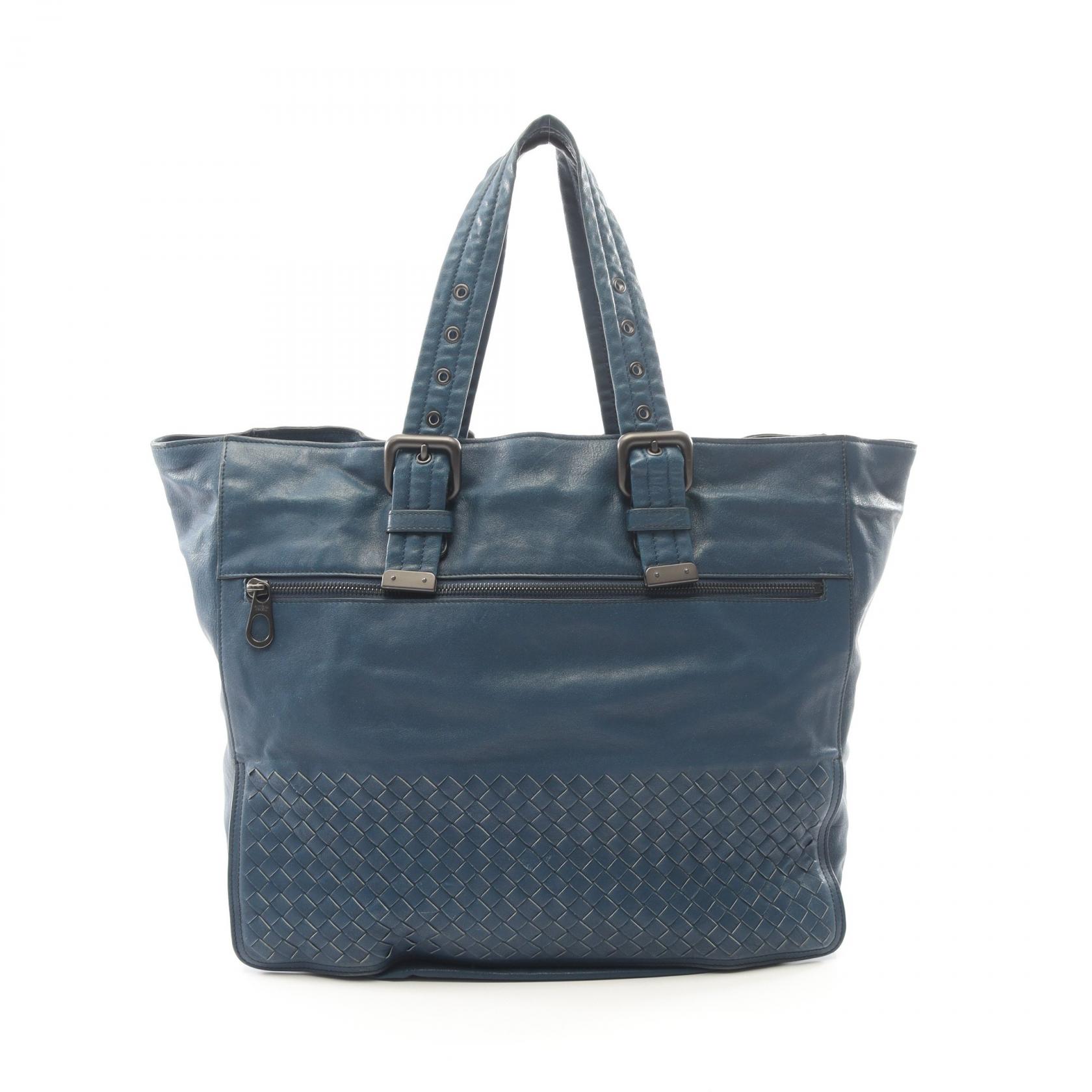 ≪5%OFFクーポン＆まとめ買い10% ～7/26 9:59〆≫ボッテガヴェネタ BOTTEGA VENETA イントレチャート トートバッグ バッグ レザー メンズ ブルー系 【中古】｜BRANDOFF TOKYO