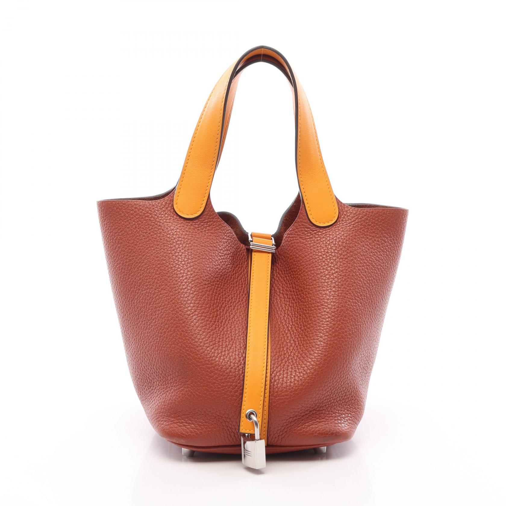 ≪5%OFFクーポン＆まとめ買い10% ～7/26 9:59〆≫エルメス HERMES ピコタンロック タッチPM ハンドバッグ バッグ レザー トリヨンクレマンス / ヴォースイフト トリヨンクレマンス レディース ブラウン系 / イエロー系 / ジョーヌドール 068670CKAL 【中古】｜BRANDOFF TOKYO