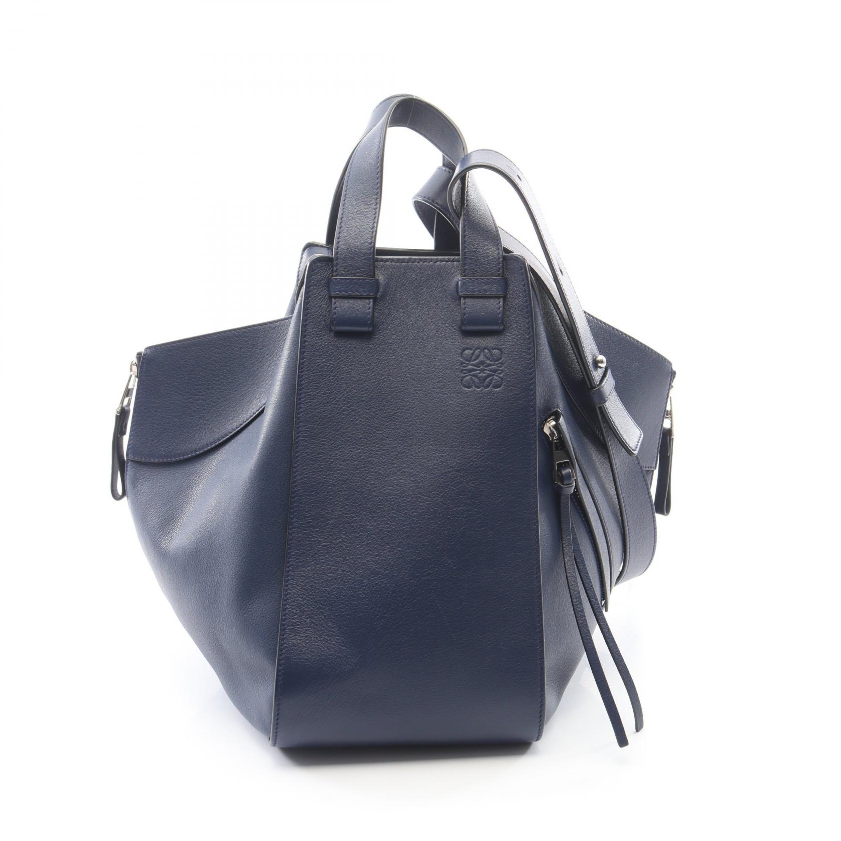 ≪5%OFFクーポン&まとめ買い10% ~7/26 9:59〆≫ロエベ LOEWE ハンモック ミディアム 2WAY ハンドバッグ バッグ レザー レディース ネイビー系 【中古】|BRANDOFF TOKYO