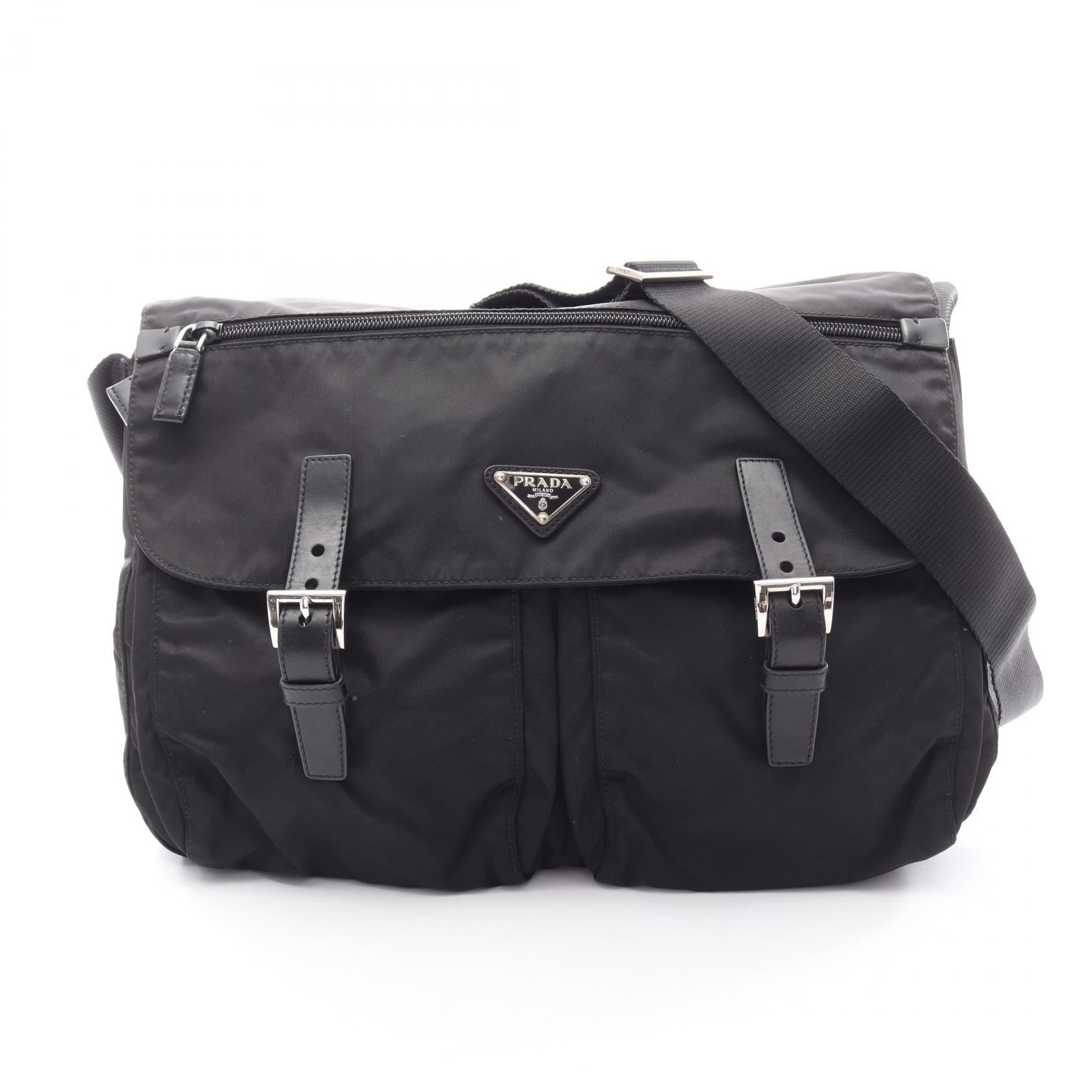 ≪5%OFFクーポン＆まとめ買い10% ～7/26 9:59〆≫プラダ PRADA VELA ショルダーバッグ バッグ ナイロン レザー メンズ レディース ブラック系 BT1738 【中古】｜BRANDOFF TOKYO