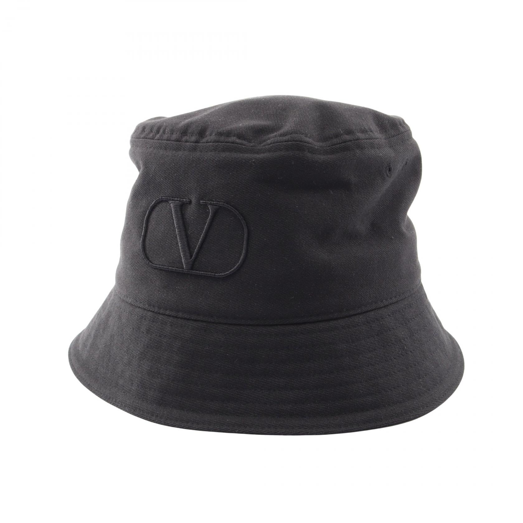 ≪5%OFFクーポン＆まとめ買い10% ～7/26 9:59〆≫ヴァレンティノ・ガラヴァーニ Valentino Garavani ロゴ刺繍 バケット ハット 帽子 コットン レディース ブラック系 【中古】｜BRANDOFF TOKYO