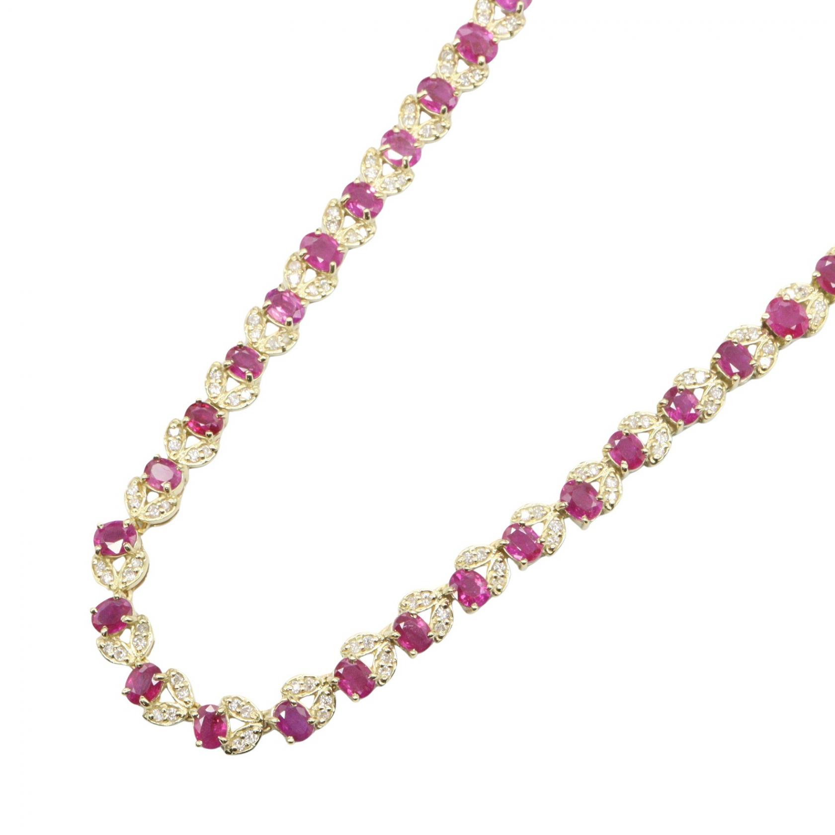 ≪5%OFFクーポン＆まとめ買い10% ～7/26 9:59〆≫ジュエリー JEWELRY ルビー ダイヤモンド ネックレス ネックレス ジュエリー K18（イエローゴールド） ダイヤモンド ルビー レディース ゴールド系 / レッド系 / クリア系 ﾙﾋﾞｰ 39.7g 【中古】｜BRANDOFF TOKYO