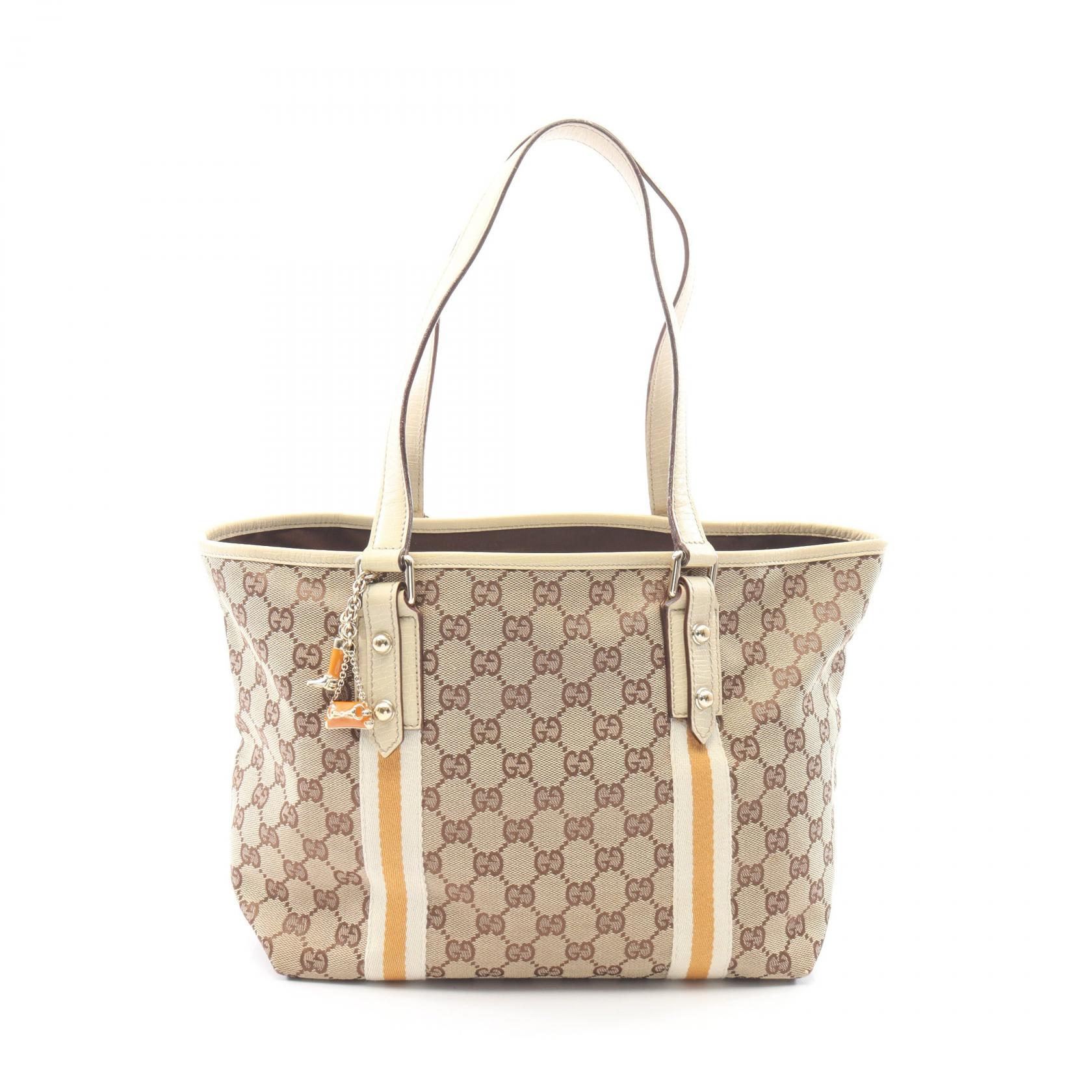 グッチ GUCCI GGキャンバス シェリーライン トートバッグ バッグ キャンバス レザー レディース ベージュ系 / アイボリー系 / オレンジ系 137396 【中古】｜BRANDOFF TOKYO