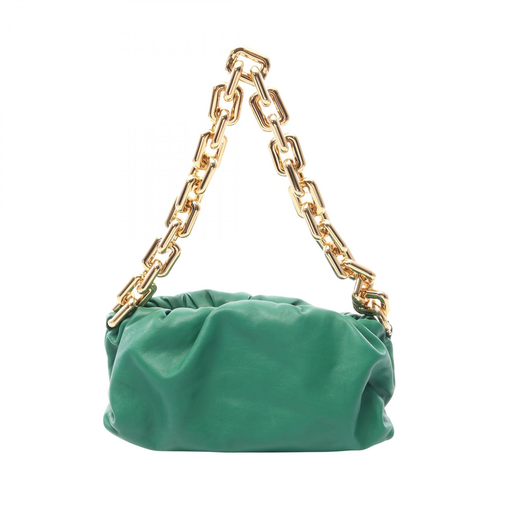 ≪5%OFFクーポン＆まとめ買い10% ～7/26 9:59〆≫ボッテガヴェネタ BOTTEGA VENETA ザ チェーン ポーチ ショルダーバッグ バッグ レザー レディース グリーン系 【中古】｜BRANDOFF TOKYO