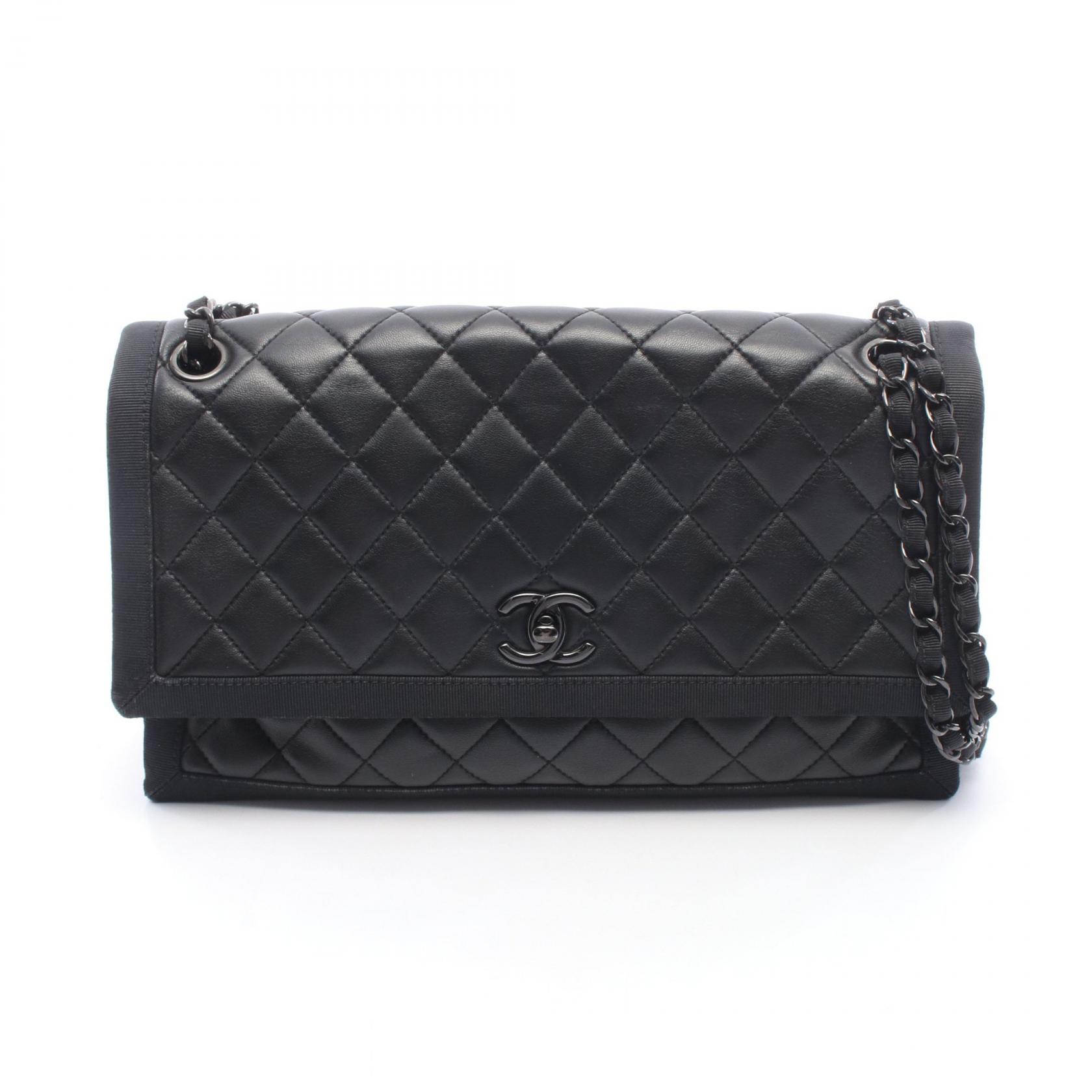 ≪5%OFFクーポン＆まとめ買い10% ～7/26 9:59〆≫シャネル CHANEL マトラッセ ショルダーバッグ バッグ ラムスキン（羊革） キャンバス レディース ブラック系 【中古】｜BRANDOFF TOKYO