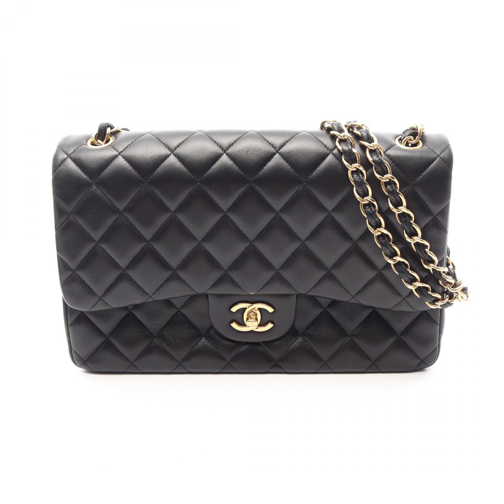 ≪5%OFFクーポン＆まとめ買い10% ～7/26 9:59〆≫シャネル CHANEL デカマトラッセ30 クラシック ラージ Wフラップ ショルダーバッグ バッグ ラムスキン（羊革） レディース ブラック系 【中古】｜BRANDOFF TOKYO