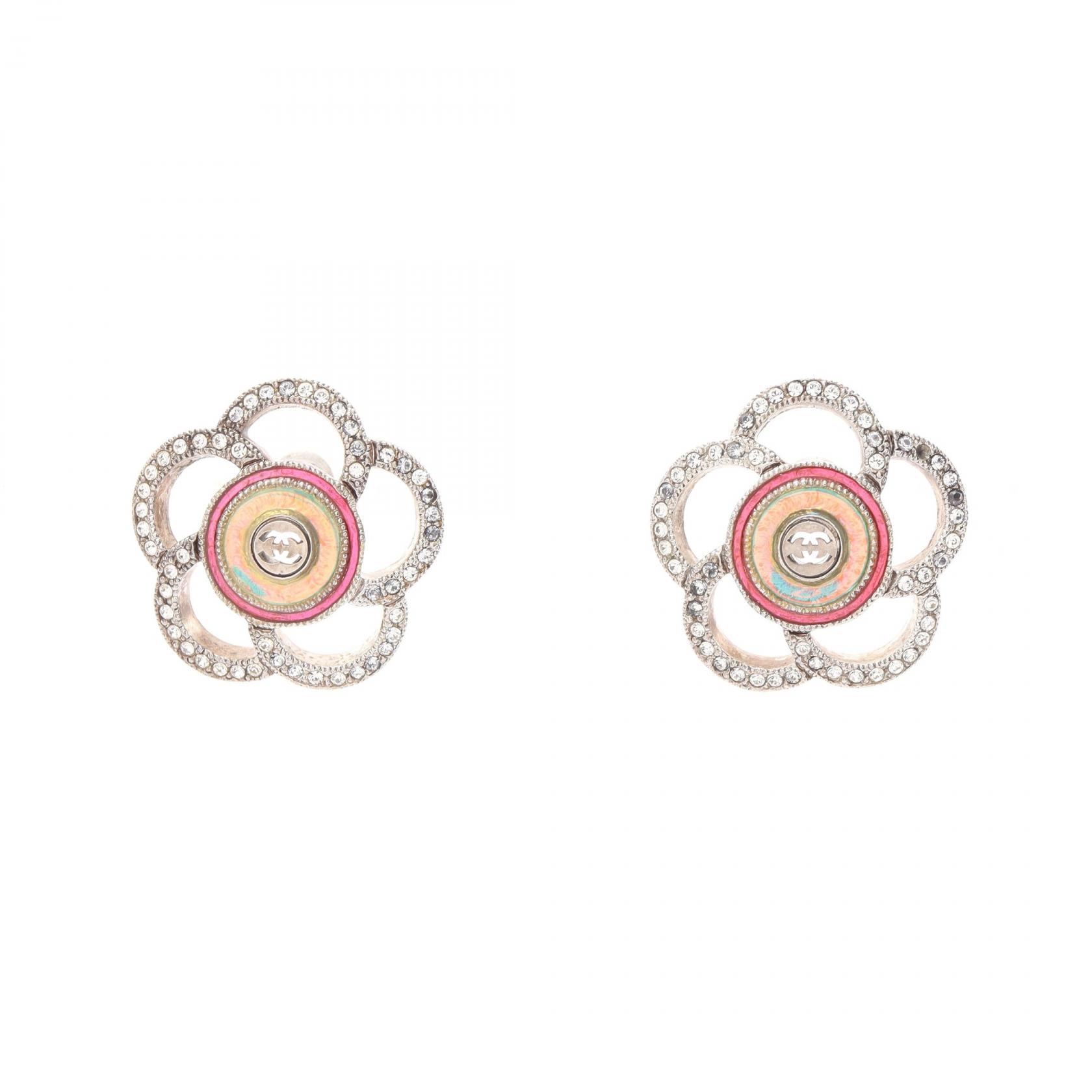 ≪5%OFFクーポン&まとめ買い10% ~7/26 9:59〆≫シャネル CHANEL カメリア ココマーク ピアス ジュエリー GP(ゴールドメッキ) ラインストーン レディース ゴールド系 / クリア系 / ピンク系 【中古】|BRANDOFF TOKYO