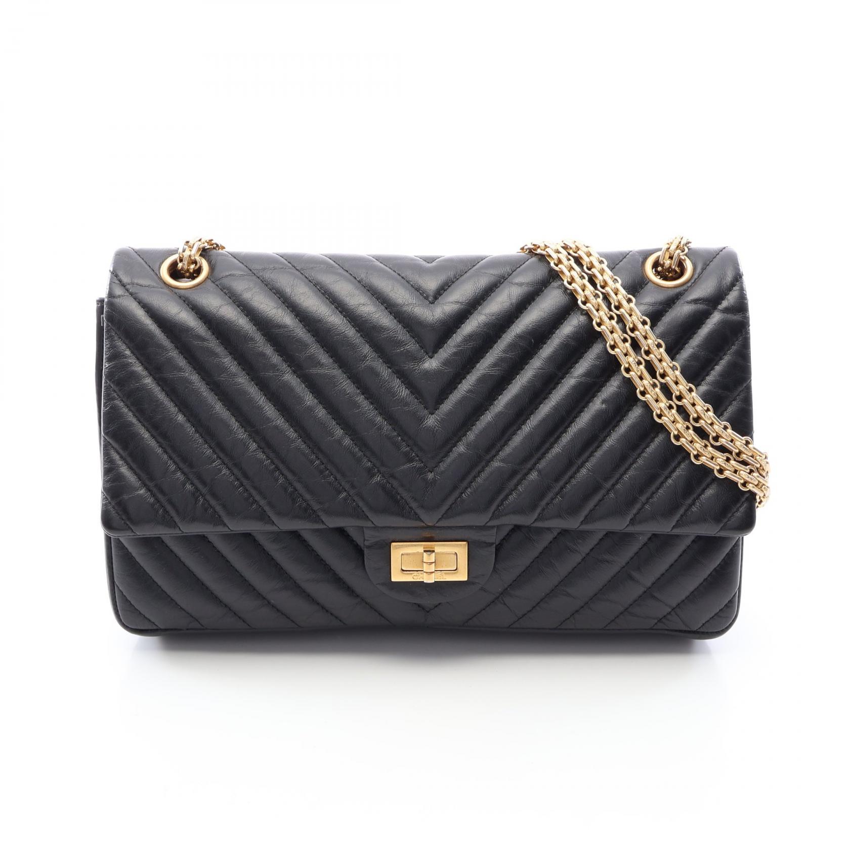 シャネル CHANEL 2.55 シェブロン Vステッチ Wフラップ ショルダーバッグ バッグ レザー レディース ブラック系 【中古】｜BRANDOFF TOKYO 292,500円