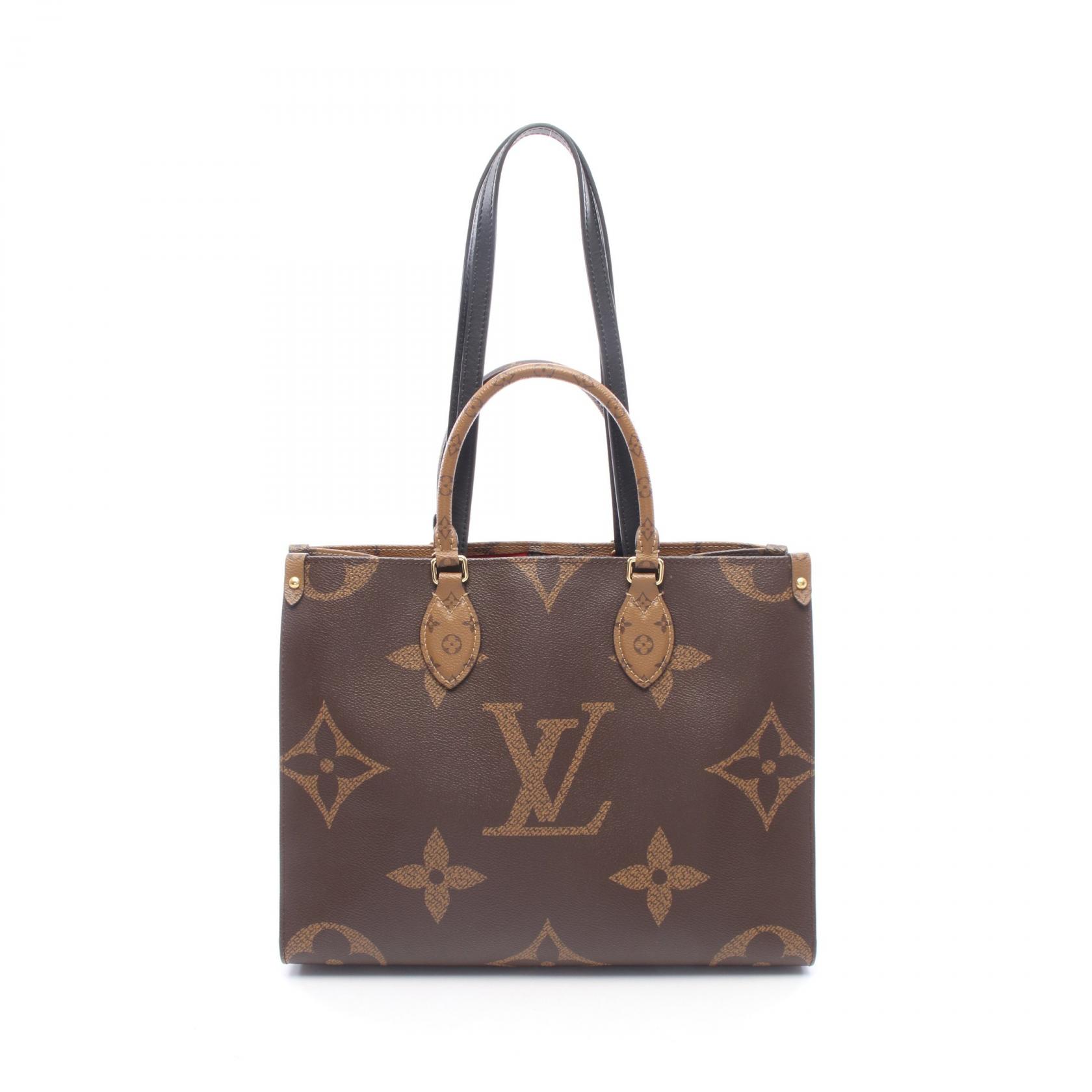 ルイ・ヴィトン LOUIS VUITTON オンザゴーMM モノグラムジャイアント リバース トートバッグ バッグ PVCコーティングキャンバス レザー レディース ブラウン系 / ベージュ系 M45321 【中古】｜BRANDOFF TOKYO