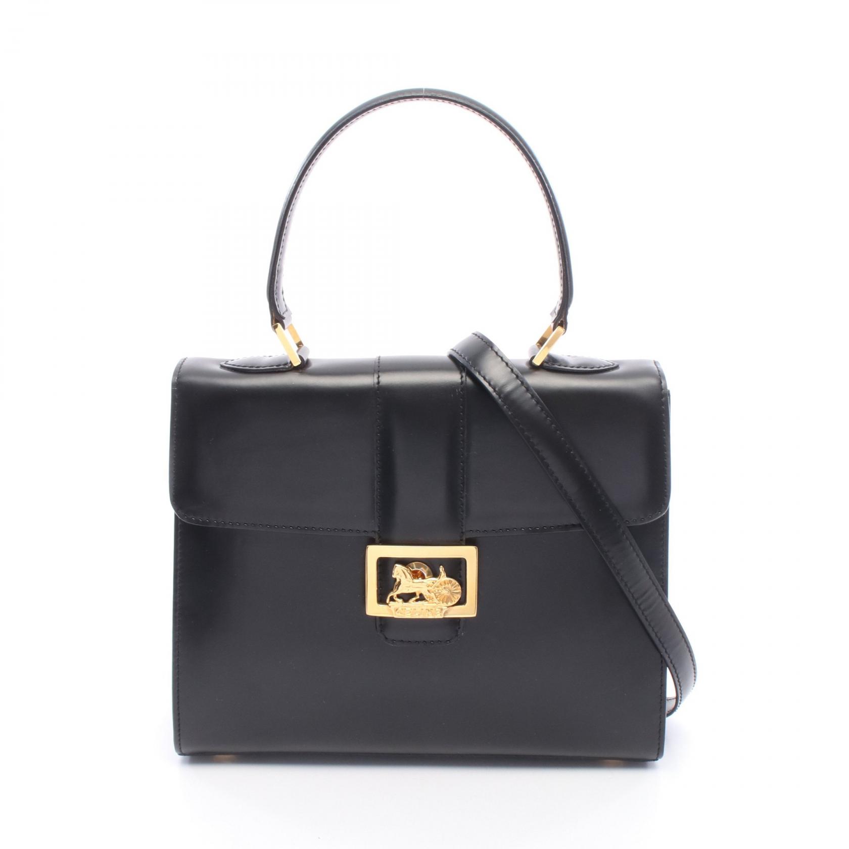 セリーヌ CELINE 馬車金具 2WAY ハンドバッグ バッグ レザー レディース ブラック系 【中古】｜BRANDOFF TOKYO