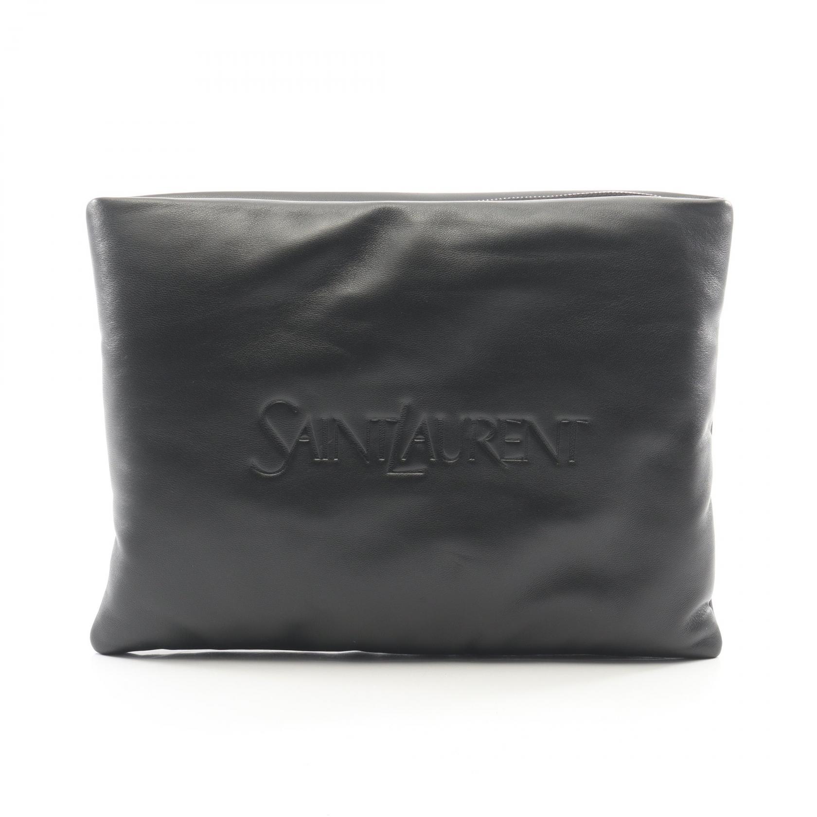 サンローランパリ SAINT LAURENT PARIS パフィー ポーチ セカンドバッグ クラッチバッグ バッグ レザー メンズ レディース ブラック系 779512 【中古】｜BRANDOFF TOKYO 69,300円