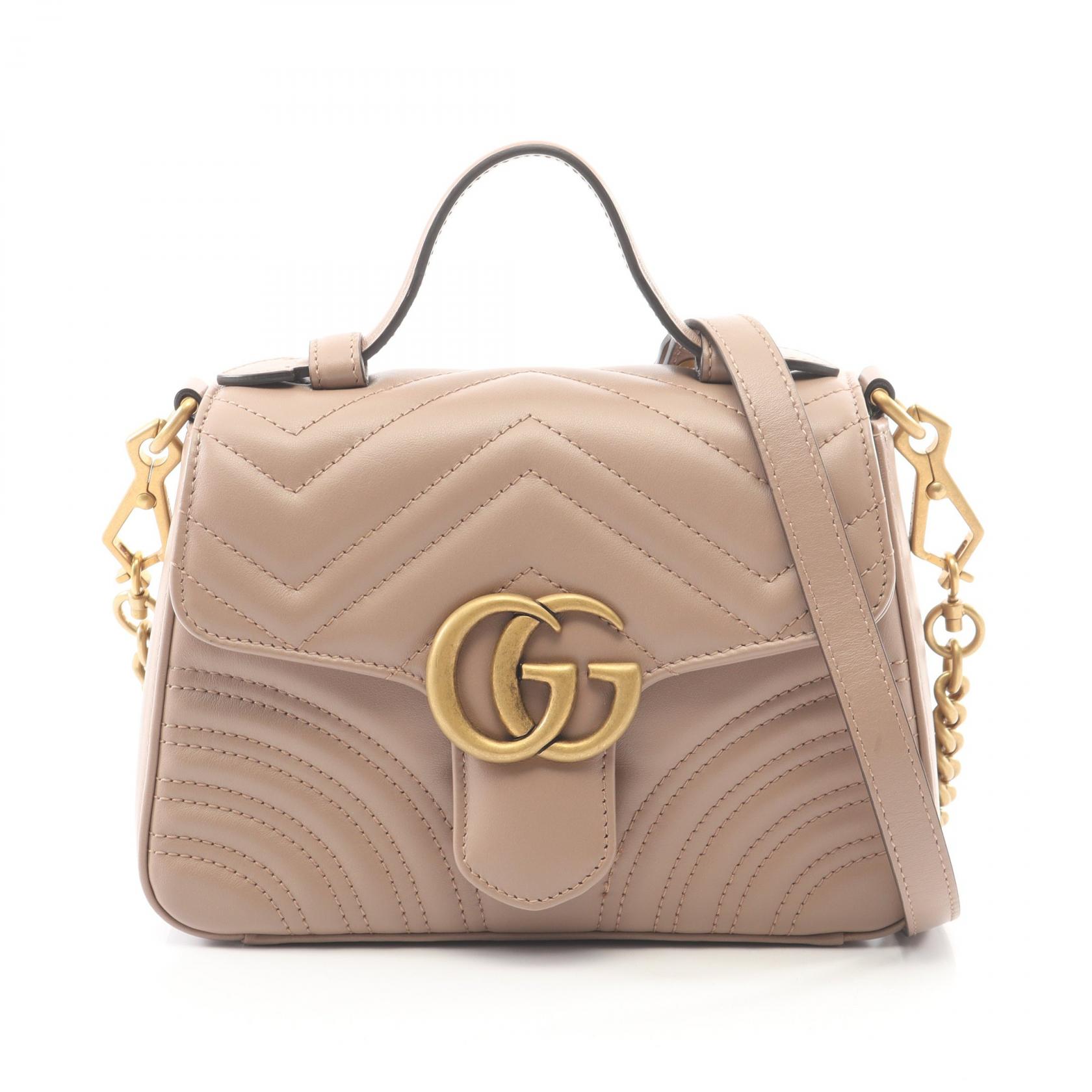 グッチ GUCCI ミニ トップハンドルバッグ GGマーモント 2WAY ショルダーバッグ バッグ レザー レディース ベージュ系 547260 【中古】｜BRANDOFF TOKYO