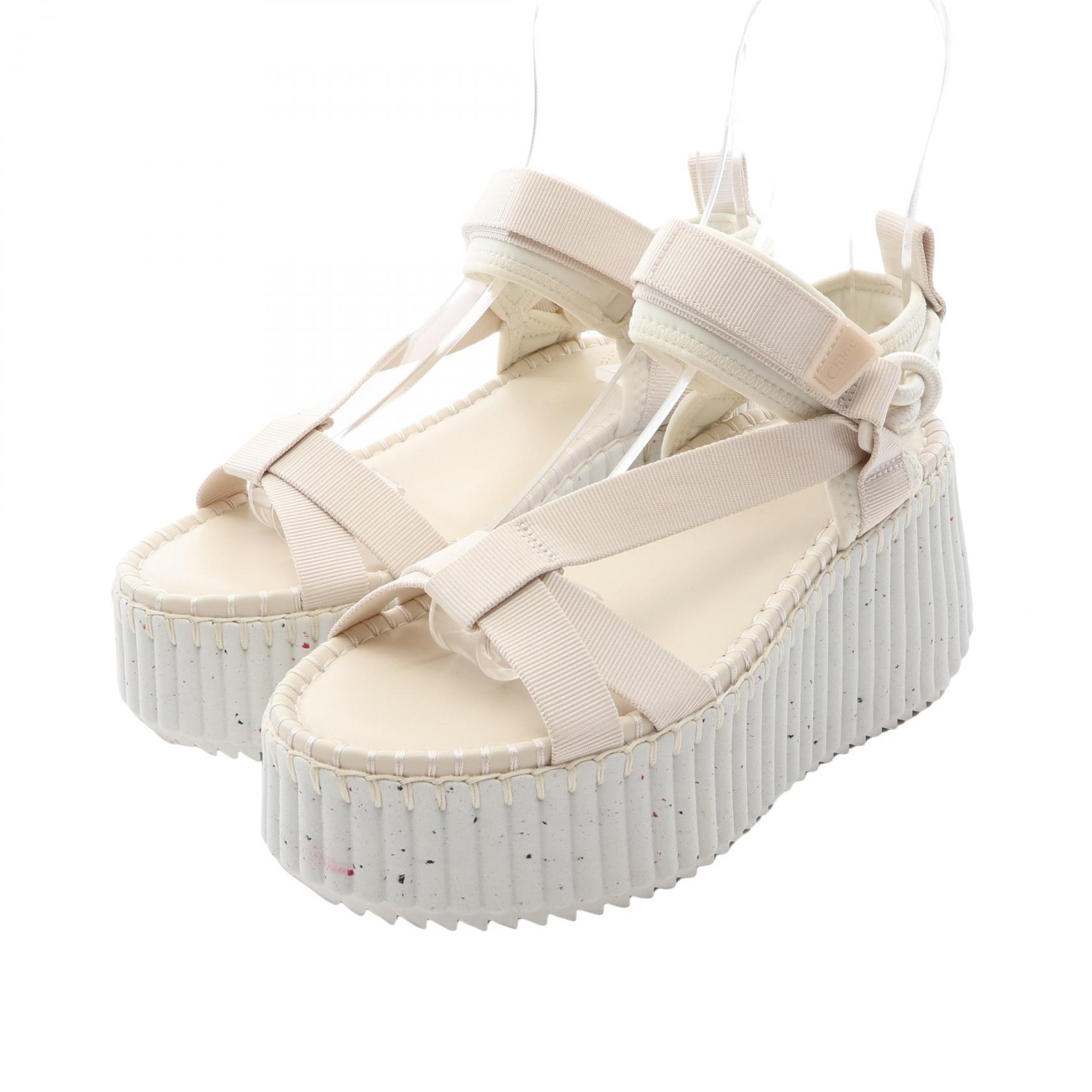 クロエ Chloe Nama ウェッジ サンダル 靴 レザー ファブリック レディース ホワイト系 【中古】|BRANDOFF TOKYO