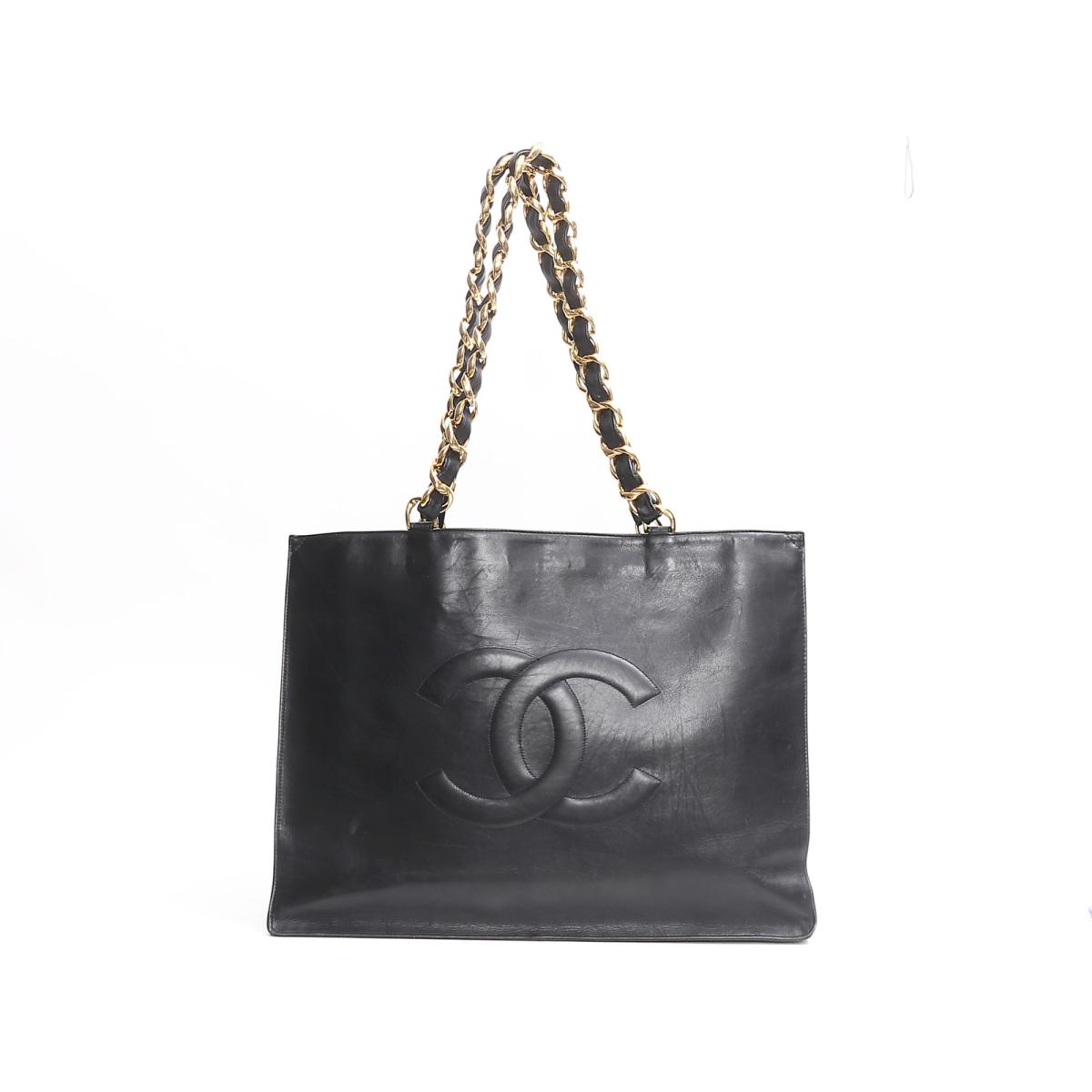 Auth Chanel Chain Tote Bag Leather Black Used Vintage Brandoff Ginza Tokyo An Auth Chanel Chain Tote Bag Leather Black Used Vintage Brandoff Ginza Tokyo An