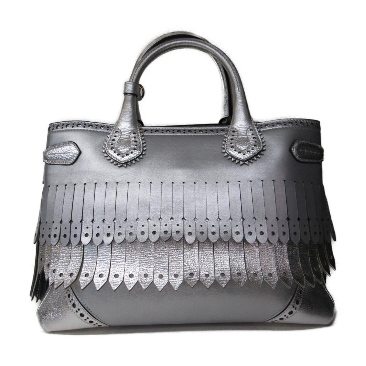 Burberry 2way Tote Bag Lady Leather Silver