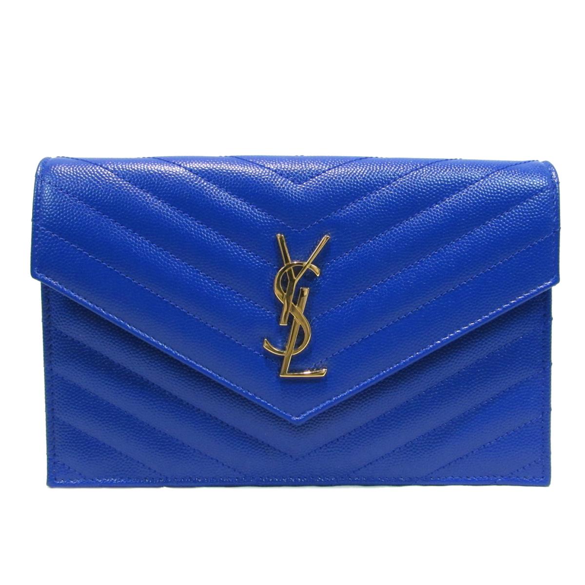Auth Yves Saint Lau Ysl Chain Wallet Shoulder Crossbody Bag 393953 Leather Blue Brandoff Ginza Tokyo An