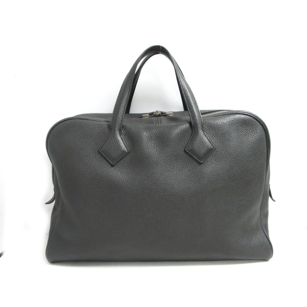 Auth Hermes Victoria 2 12h Briefcase Business Hand Bag Clemence Leather Graphite Gray Brandoff Ginza Tokyo An