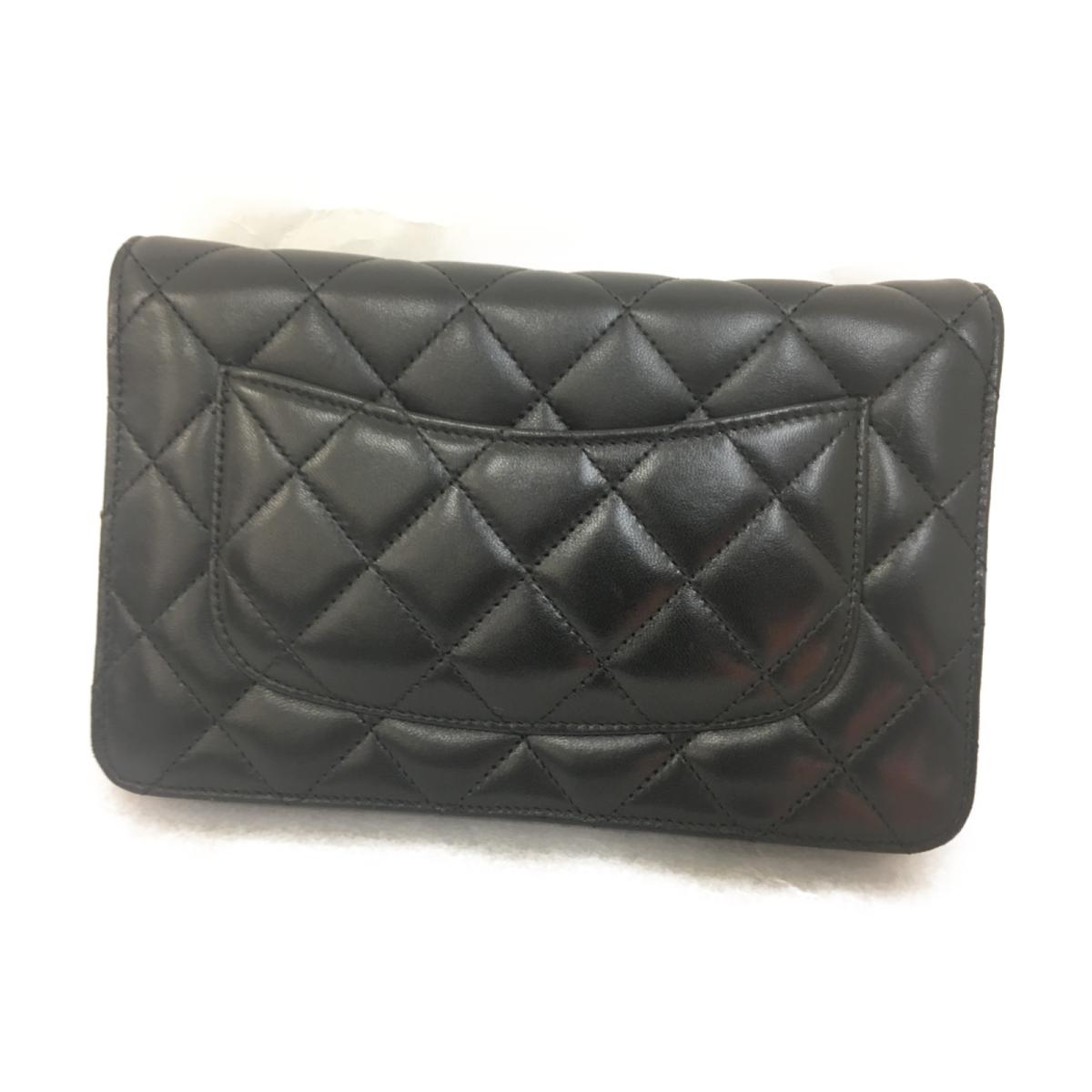 Auth Chanel Chain Wallet Shoulder Crossbody Bag Purse Lamb Leather Black Used Vintage Brandoff Ginza Tokyo An