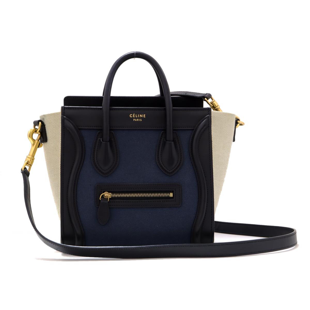 楽天市場 セリーヌ ラケージ ナノショッパー 2way トートバッグ バッグ レディース 牛革 カーフ X キャンバス ネイビー系 ブラック系 ホワイト系 中古 Celine Brandoff ブランドオフ ブランド ブランドバッグ トート トート Brandoff Tokyo
