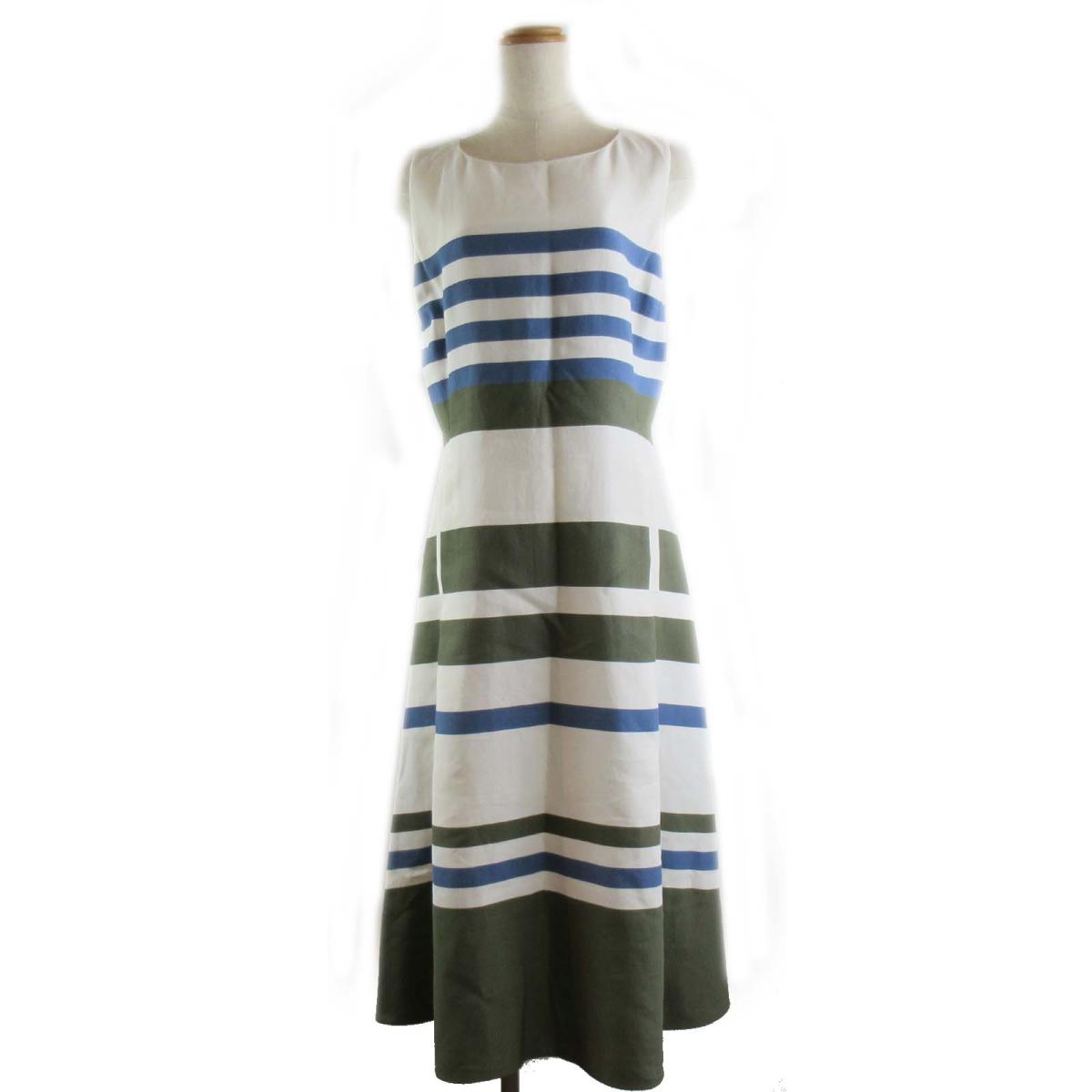 中古 セレクション Loro Piana ワンピース 衣料品 レディース コットン ホワイト X カーキ X ボーダー Bettrai Com