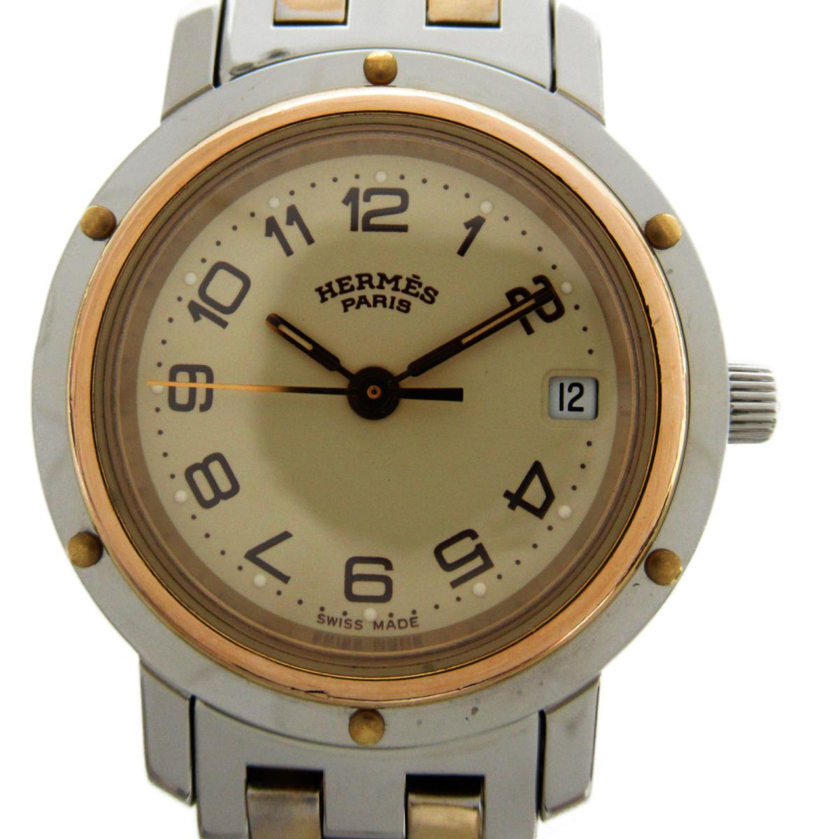 9 15 全品個条5倍する なくなり議題お仕舞極度3一万丸形offクーポン券 中古 エルメス クリッパー 目する 腕クロック 時計 レディース ステンレススチールスチール Ss X Gp ゴールドメッキ Olc54 Fr