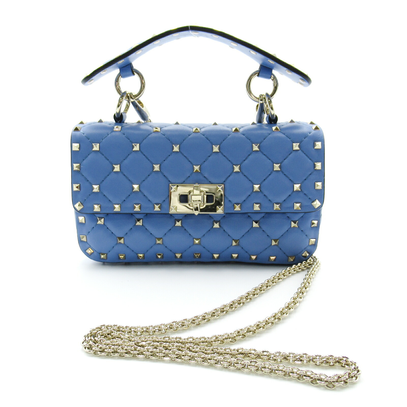 カーフ 牛革 ヴァレンチノ スタッズ2wayショルダーバッグ レディース レディース Valentino ブルー ブルー系 ショルダーバッグ ヴァレンチノ ショルダーバッグ ランクb ブランドオフ ブルー系 バッグ 中古 ショルダーバッグ メッセンジャーバッグ