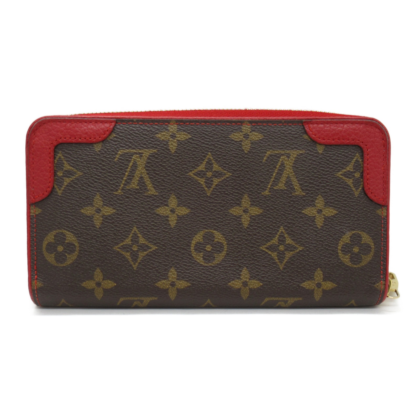 ルイ・ヴィトン LOUIS VUITTON レザー ブランド PVCコーティングキャンバス M61854 ブラウン系 ジッピー・ウォレット 財布 レッド系 レディース モノグラム レティーロ ラウンド長財布 サイフ ブランド財布 レディース財布