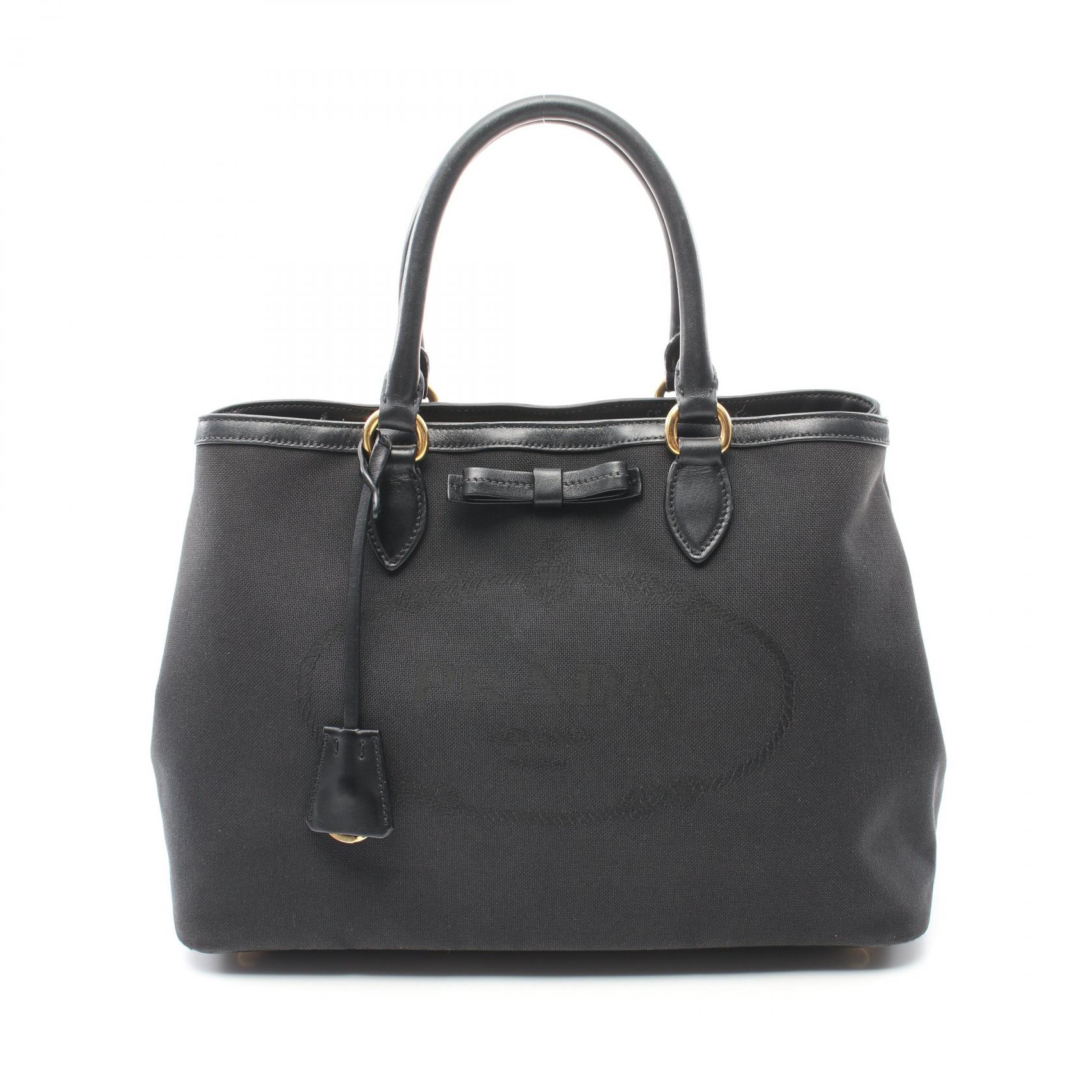 PRADA ジャガード キャンバス Logo Gold Metal Belt Shoulder Bag Navy brown