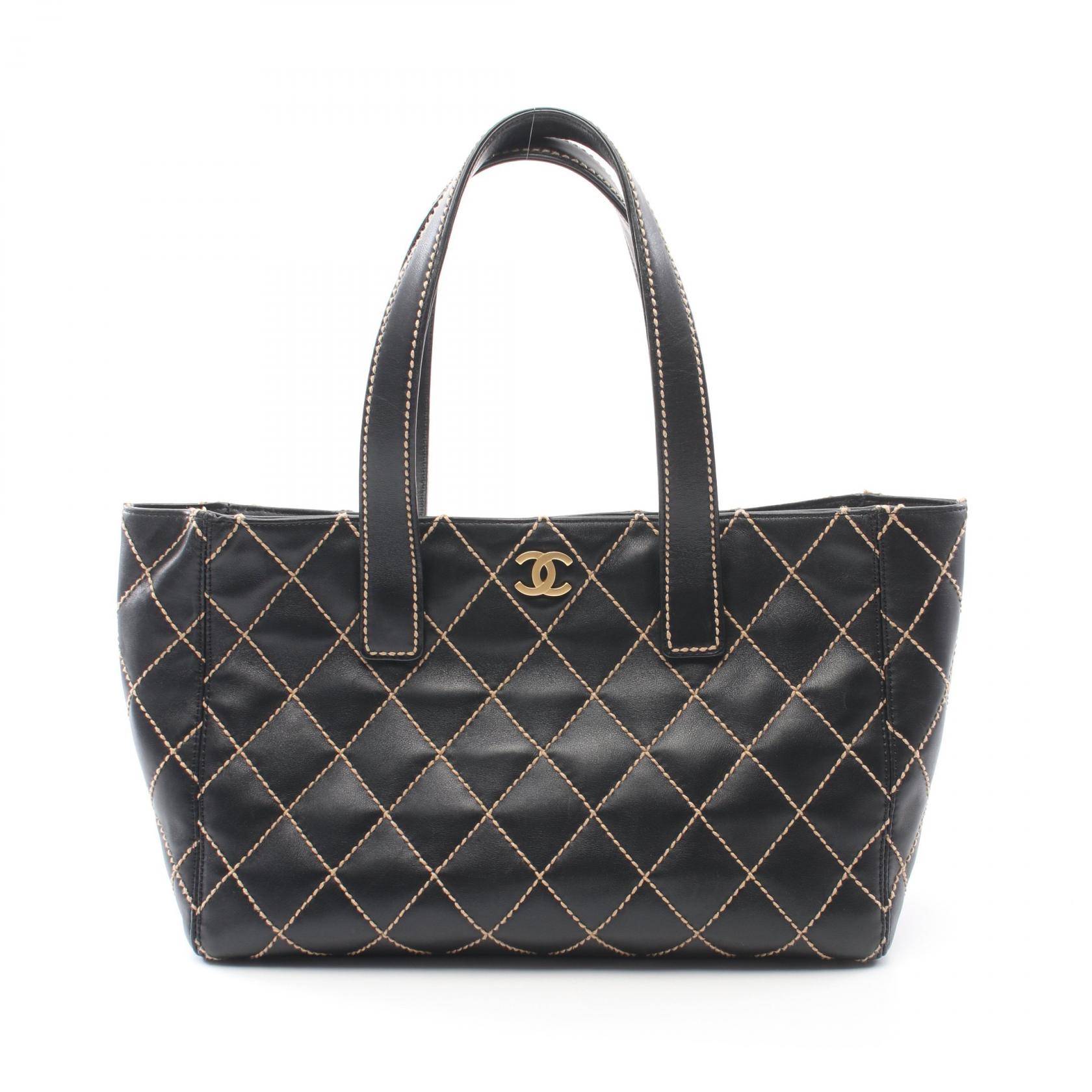 CHANEL シャネル ワイルドステッチ トートバッグ レザー ブラック シャネル CHANEL ワイルドステッチ トートバッグ ココマーク