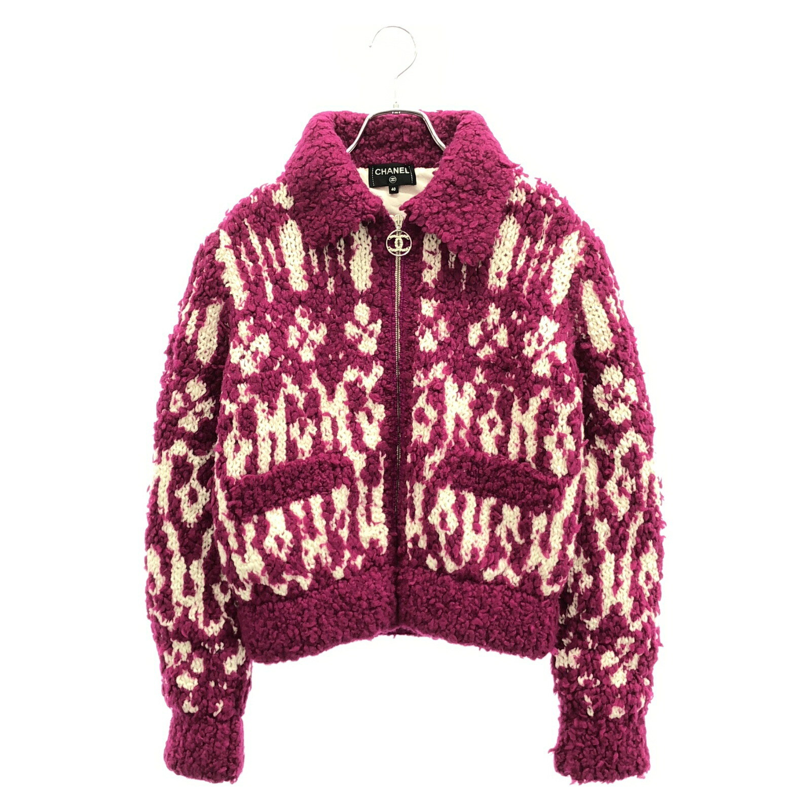 【2万円OFFクーポン対象】シャネル CHANEL ニットブルゾン ブルゾン 衣料品 アウター ウール レディース ピンク系 P62173K47609 【中古】