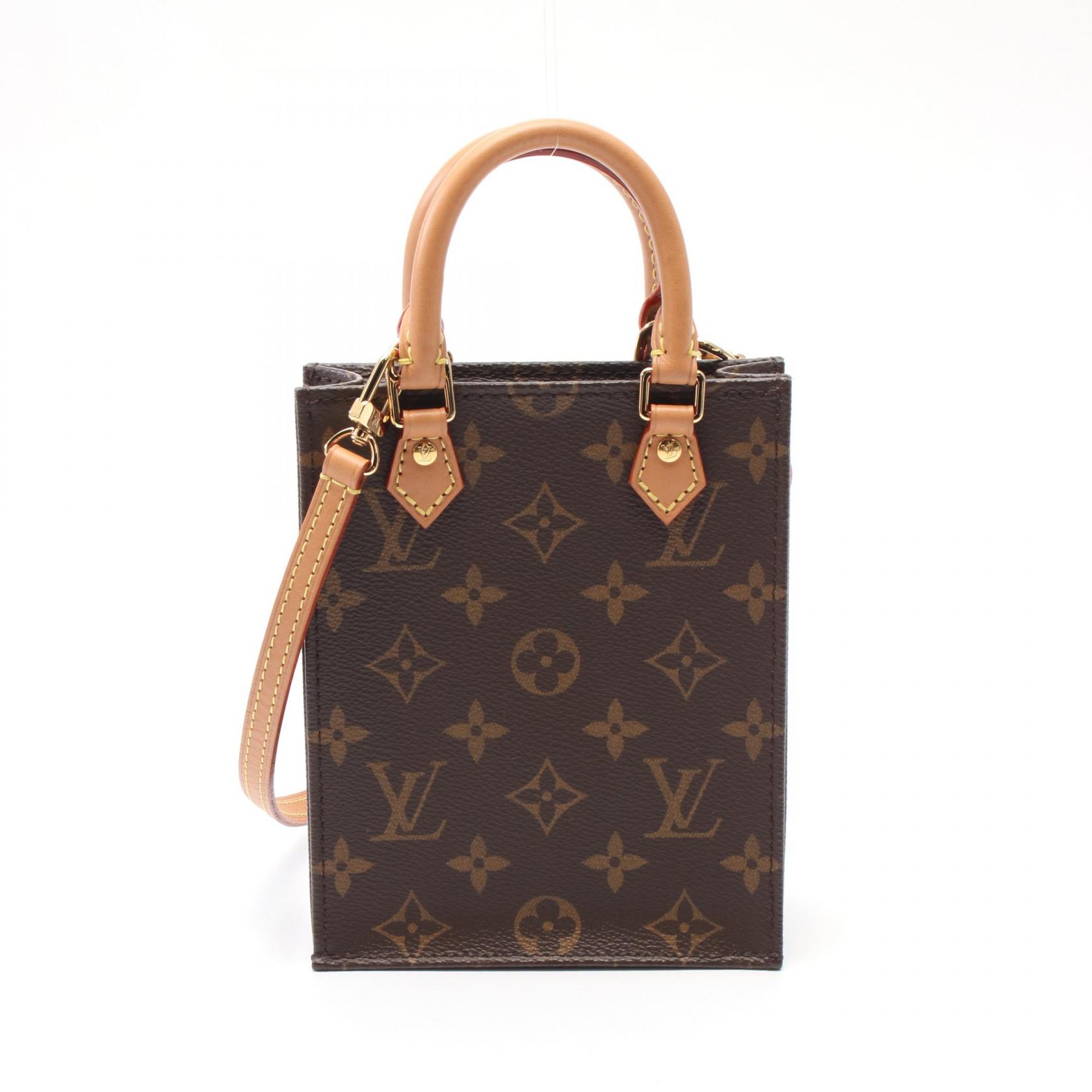 【P5倍×5%OFFクーポン】ルイ・ヴィトン LOUIS VUITTON プティット サックプラ ハンドバッグ バッグ PVCコーティングキャンバス レザー モノグラム レディース ブラウン系 M69442 【中古】