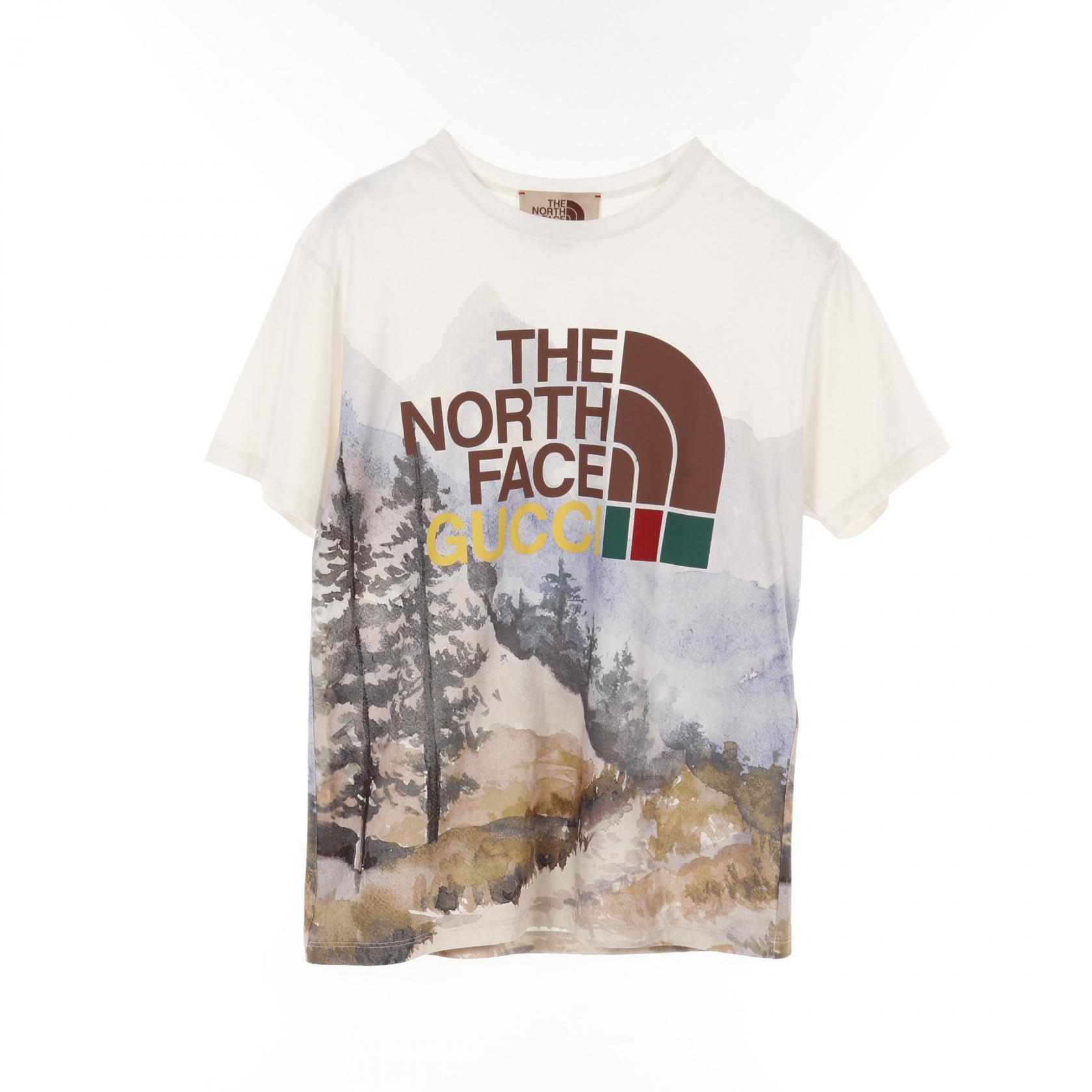 【5千円OFFクーポン対象】グッチ GUCCI GUCCI × THE NORTH FACE ロゴ フォレスト カットソー 衣料品 トップス コットン メンズ ホワイト系 / マルチカラー 【中古】
