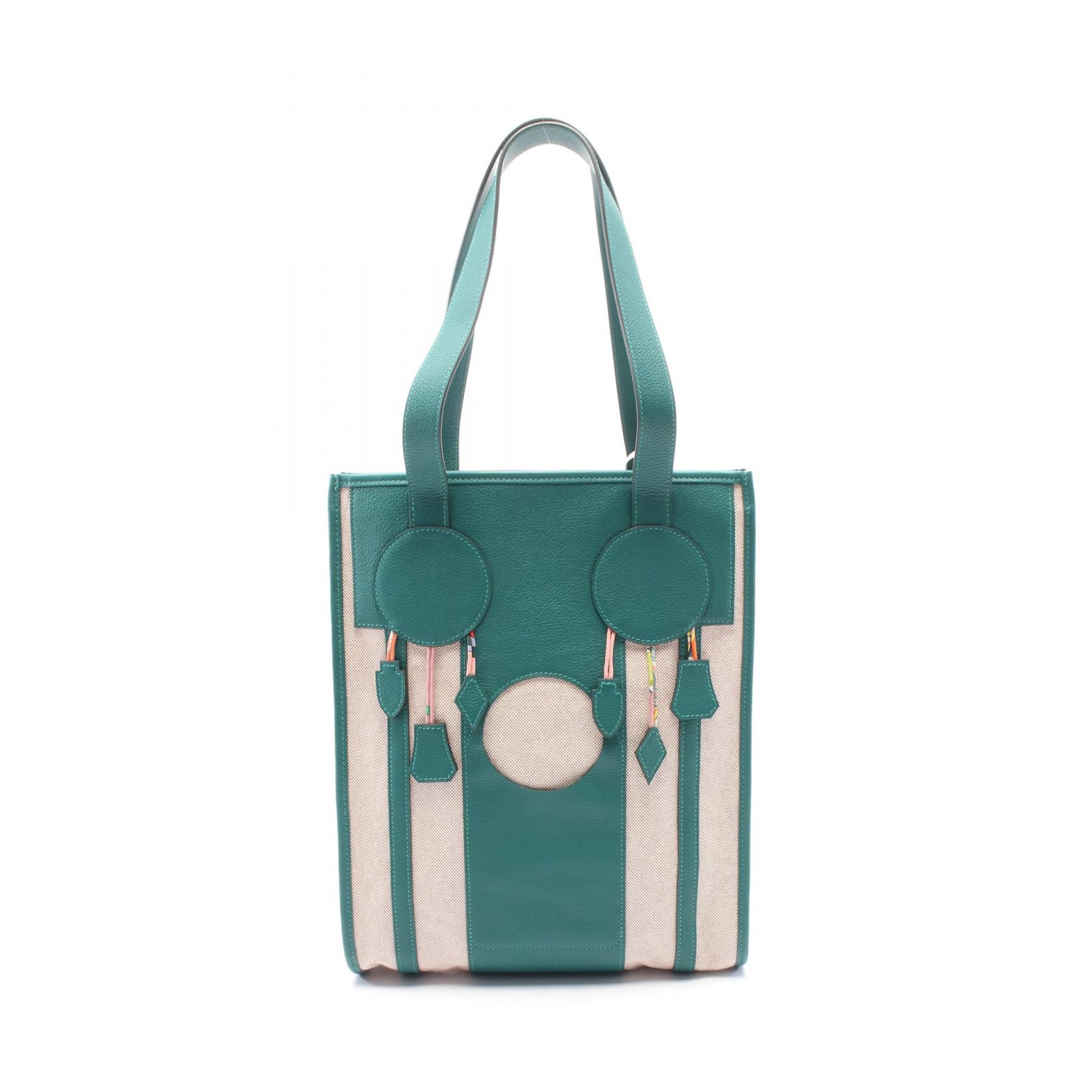 【5%OFFクーポン×ポイント5倍】エルメス HERMES プティアッシュ ドリームキャッチャー トートバッグ バッグ レザー トワルアッシュ / エバーカラー トワルアッシュ レディース ベージュ系 / グリーン系 【中古】