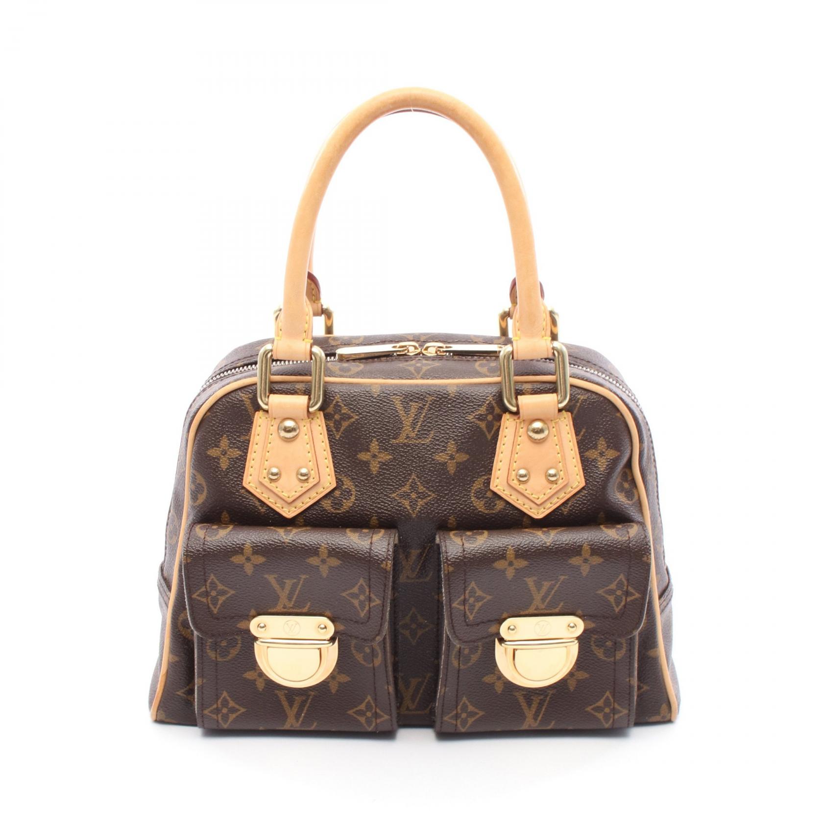 【4時間限定！ポイント10倍 】4/13 20時～23:59／ルイ・ヴィトン LOUIS VUITTON マンハッタンPM ハンドバッグ バッグ PVCコーティングキャンバス レザー モノグラム レディース ブラウン系 M40026 【中古】