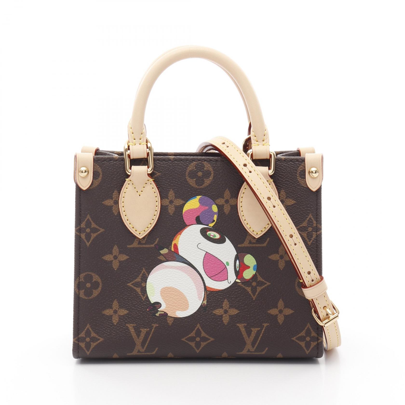 【10%OFFクーポン対象】ルイ・ヴィトン LOUIS VUITTON LOUIS VUITTON × 村上隆 LV × TM オンザゴー BB モノグラム ハンドバッグ バッグ PVCコーティングキャンバス レザー レディース ブラウン系 M13668 【中古】