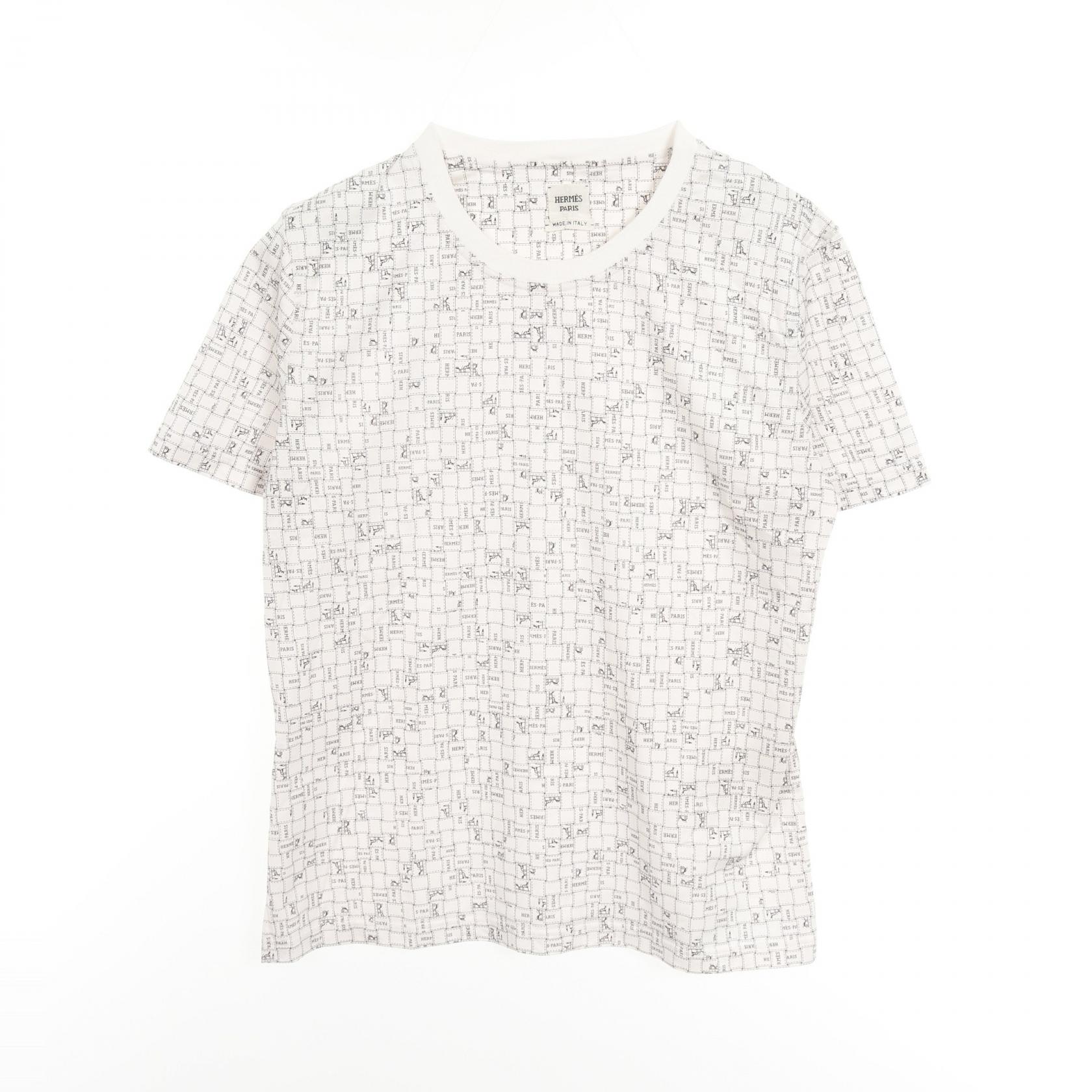 【10%OFFクーポン 7/26 9:59〆】 エルメス HERMES ボルデュックチェック Bolduc au Carre カットソー 衣料品 トップス コットン レディース ホワイト系 【中古】|Brandoff銀座