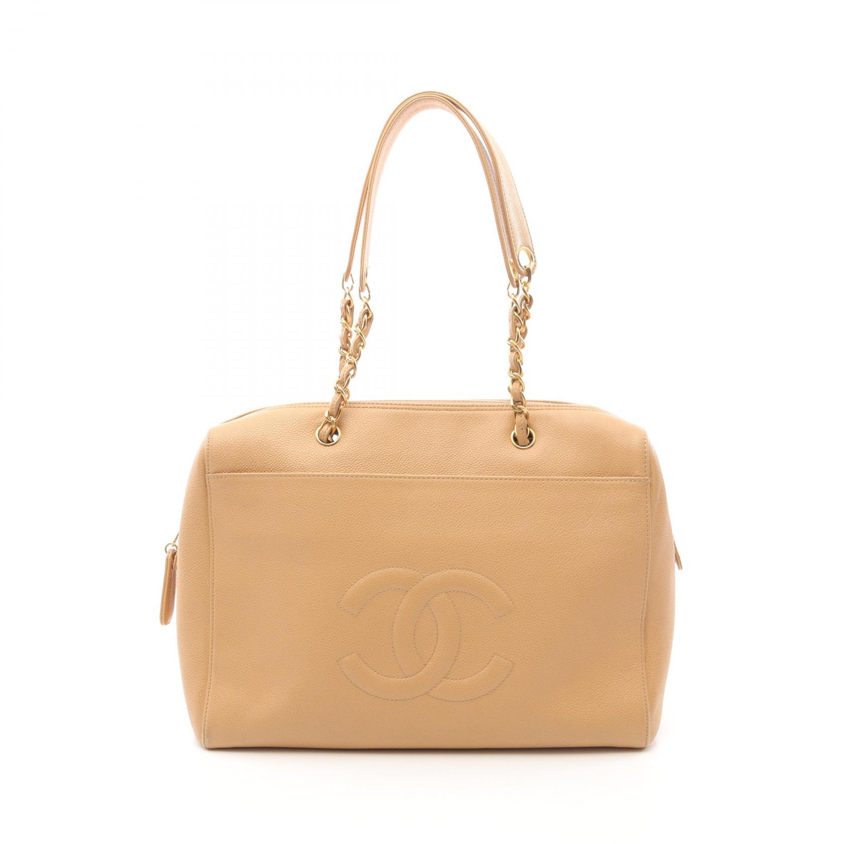 【P5倍×15%OFFクーポン】シャネル CHANEL ココマーク トートバッグ バッグ カーフ（牛革） レディース ベージュ系 【中古】