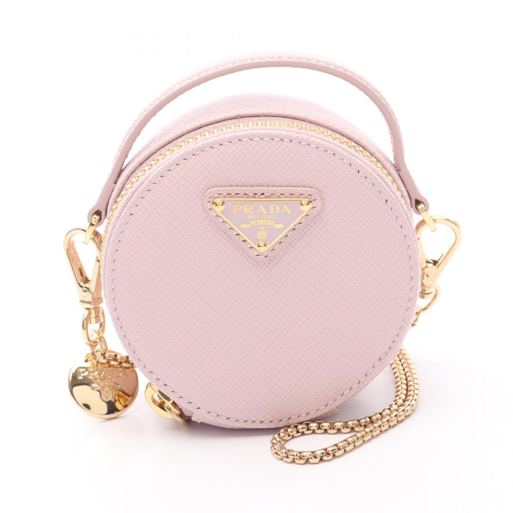 【5%OFFクーポン×ポイント5倍】プラダ PRADA サフィアーノ トライアングル ミニポーチ ショルダーバッグ バッグ サフィアーノレザー レディース ピンク系 1NR023 【中古】