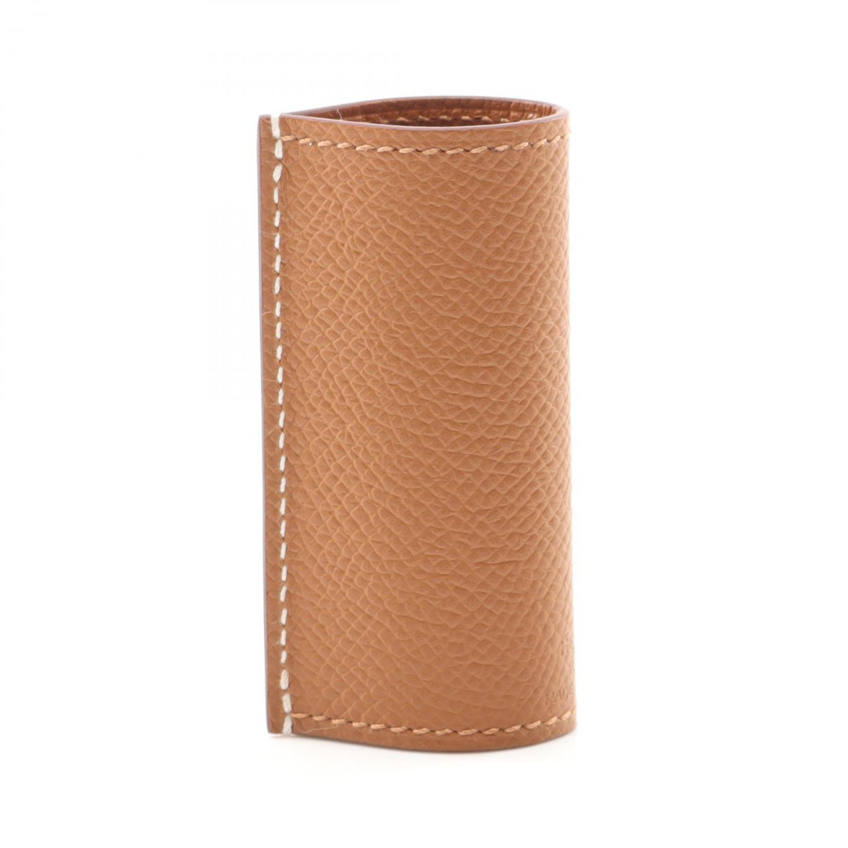 【美品】HERMES レザー 印鑑 リップケース 小物入れ フランス製 リップケース 名入れ 【 シュリンクレザー 】 ミラー付き 本革